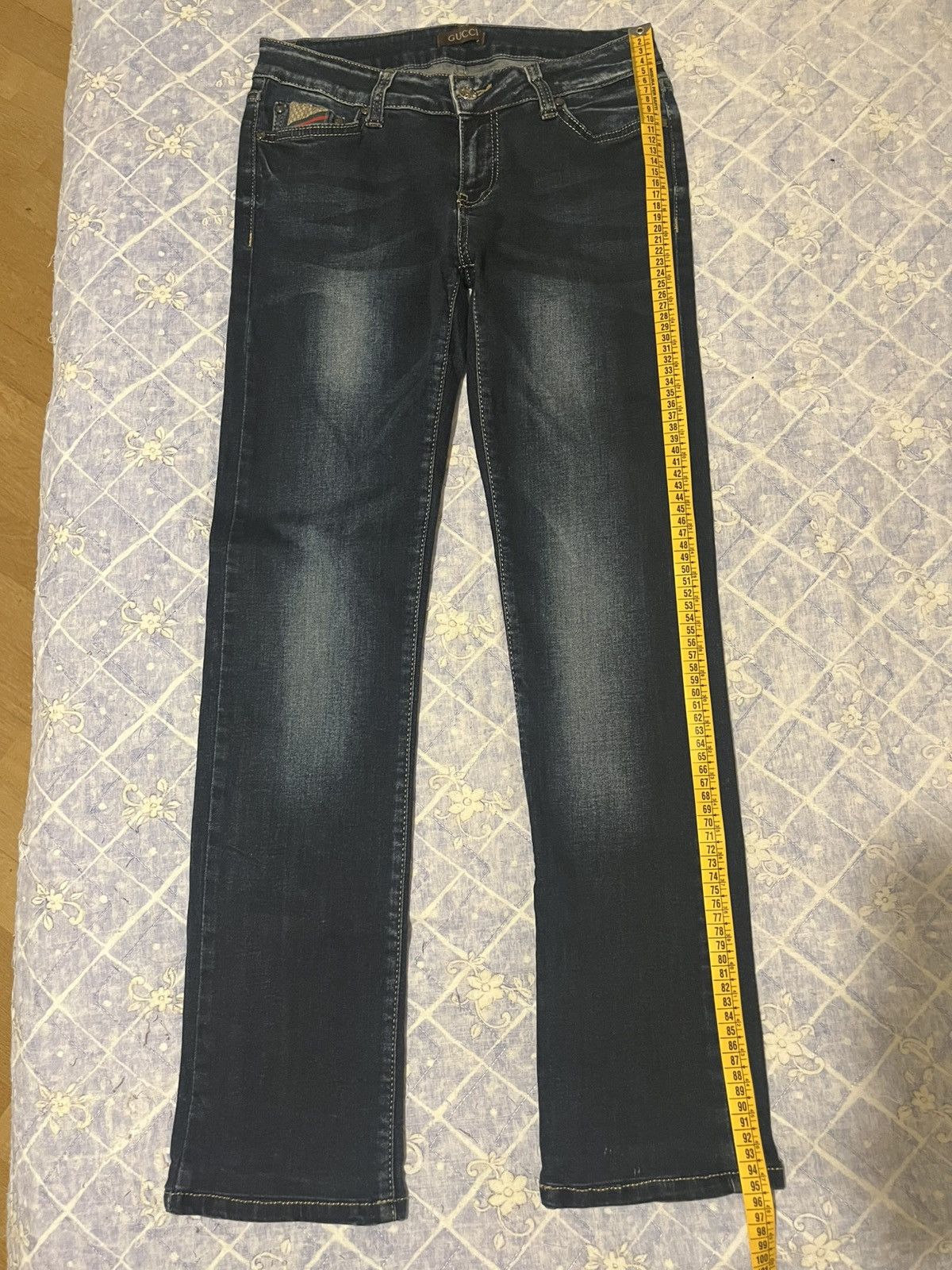 Gucci Gucci Blue Denim Slim-Fit Jeans Signature IT & Leather Detal Size 26" / US 2 / IT 38 - 12 Thumbnail