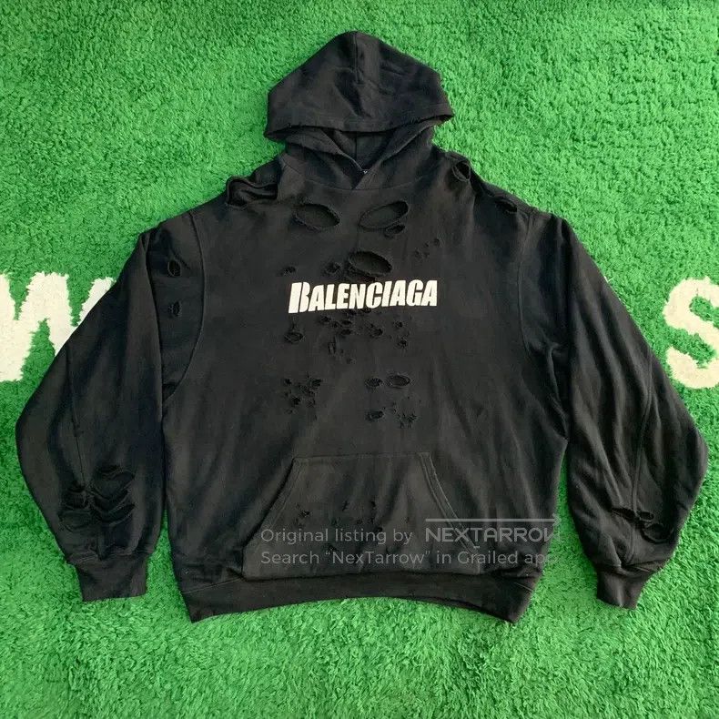 Balenciaga Balenciaga New with Tags - Black Ripped Hole Hooded Sweats Size US XS / EU 42 / 0 - 1 Thumbnail