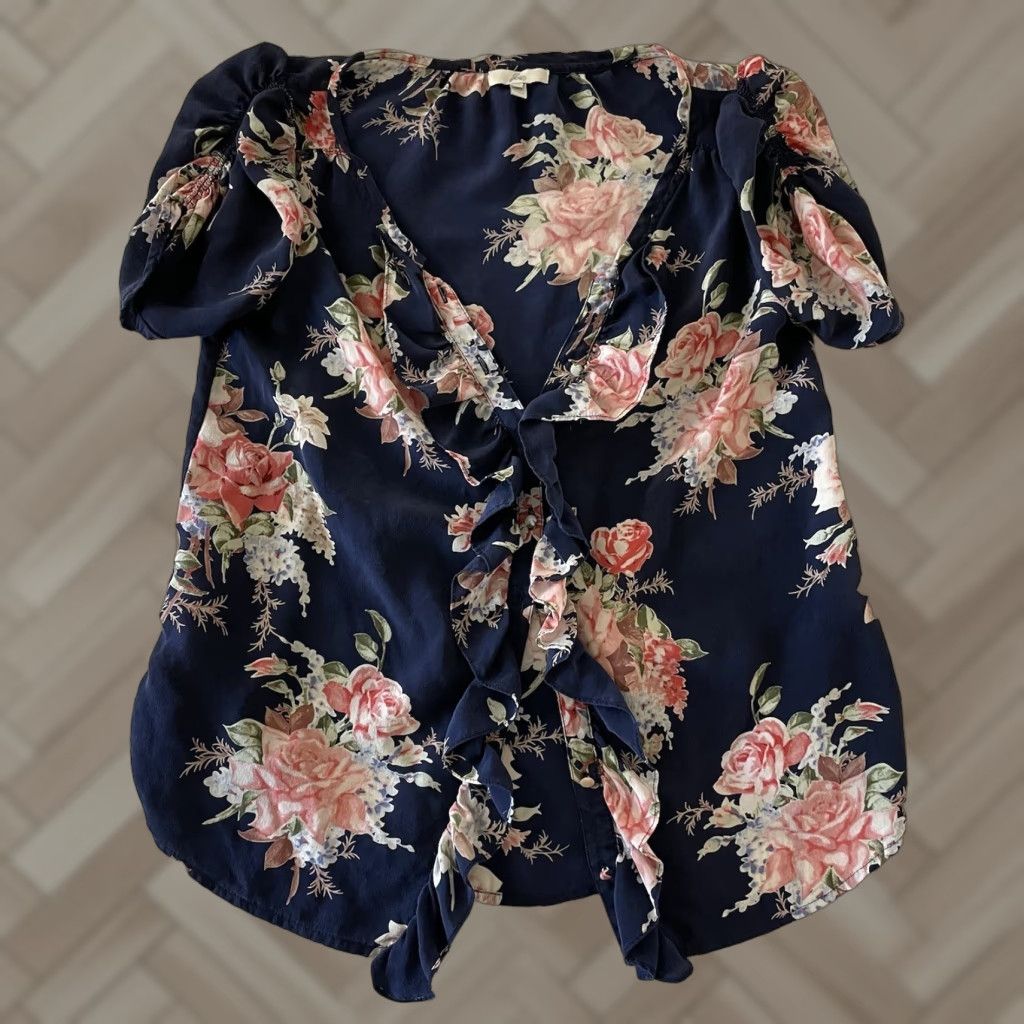 Joie JOIE Floral Button Front Shirt Women's XS Blue Short Sleeve T-Shirt, Womens, XS, Floral, Button Front, Blue Size XS / US 0-2 / IT 36-38 - 1 Thumbnail