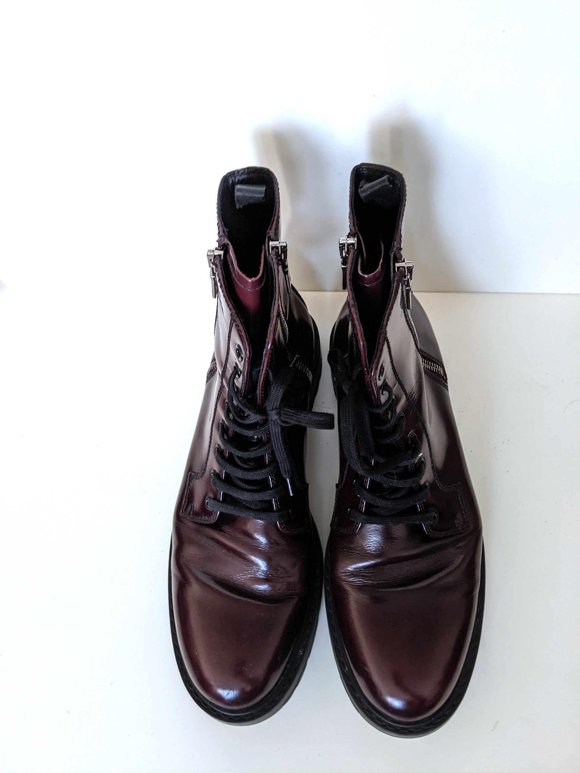 Prada PRADA lace up boots burgundy leather combat 40 Size US 10 / IT 40 - 5 Thumbnail
