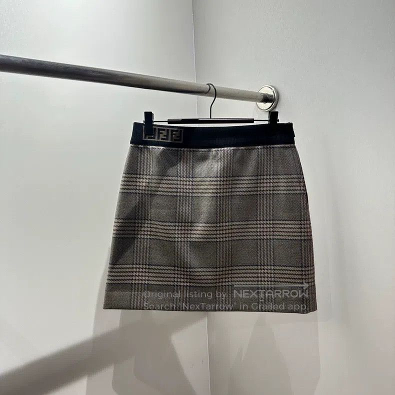 Fendi Fendi Double F Checkered Wool Patchwork Skirt Size 26" / US 2 / IT 38 - 1 Thumbnail