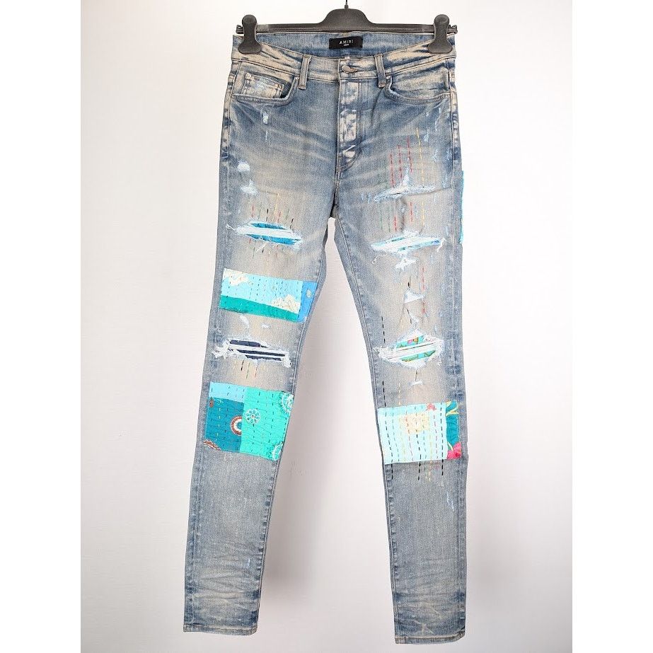 Amiri o1rshd1 Quilted Artpatch Jeans in Clay Indigo Size US 32 / EU 48 - 2 Thumbnail