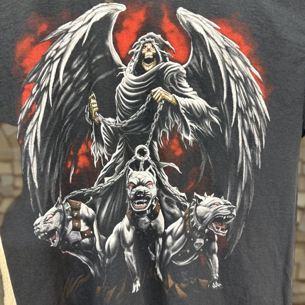 Fruit Of The Loom VINTAGE Fruit of the Loom Gothic Skull Horseman Death Dog T-Shirt Adult Large Black Graphic Tee All Seasons Size US L / EU 52-54 / 3 - 1 Thumbnail