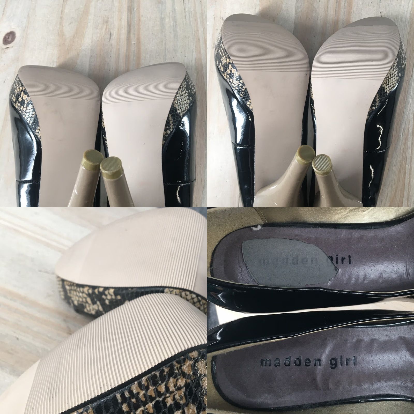 Vintage Madden Girl Heels Womens 8.5 Black Snakeskin Pumps Slip On Peep Toe Size US 9 / IT 39 - 9 Thumbnail