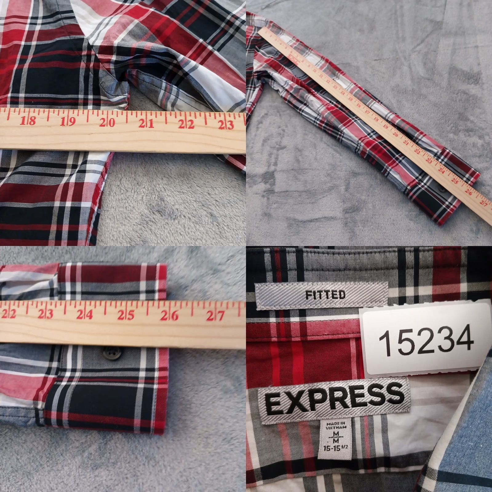 Express Express Shirt Mens Medium Fitted Red Plaid Long Sleeve Button-Up Cotton Size US M / EU 48-50 / 2 - 8 Thumbnail