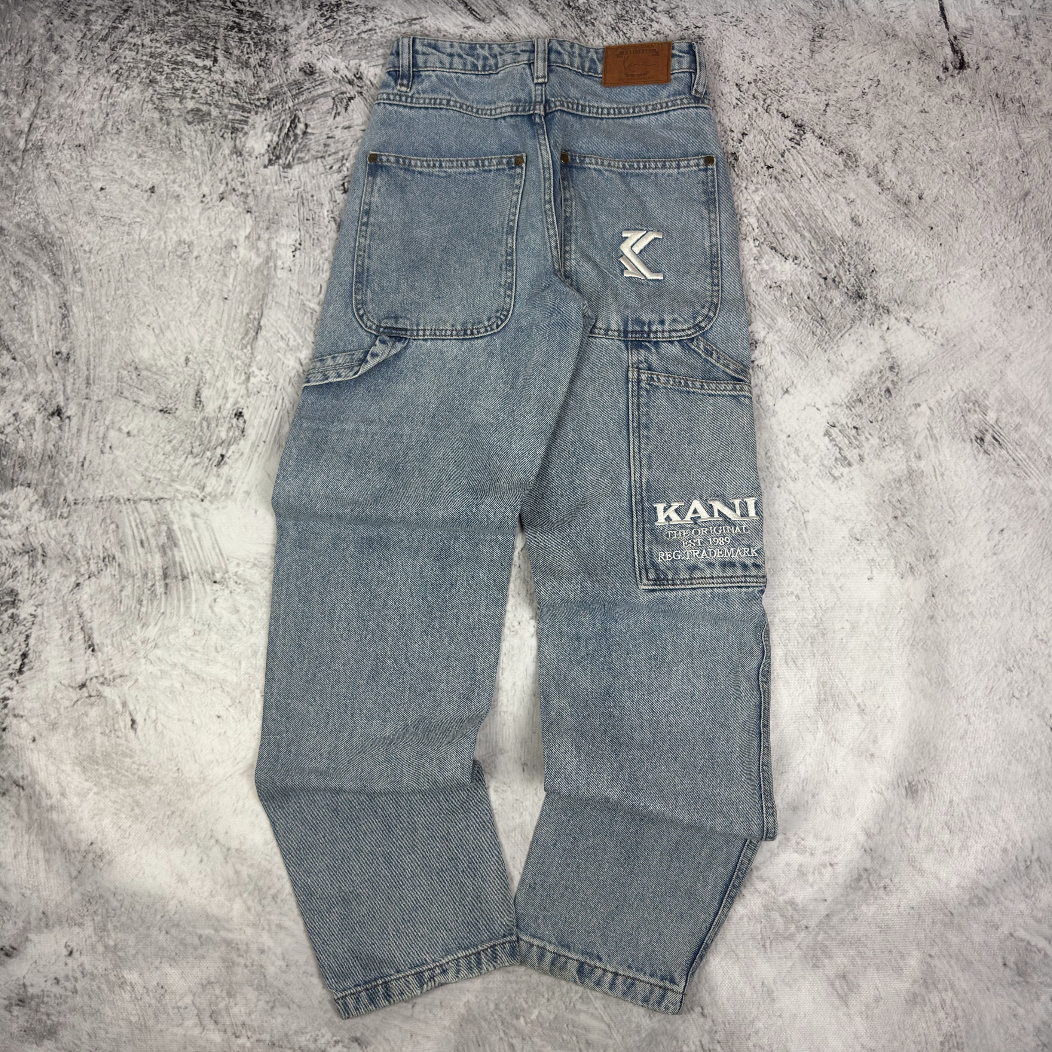 Karl Kani Karl Kani Women's Blue Denim Workwear Straight Leg Jeans 2XS Size 28" / US 6 / IT 42 - 1 Thumbnail