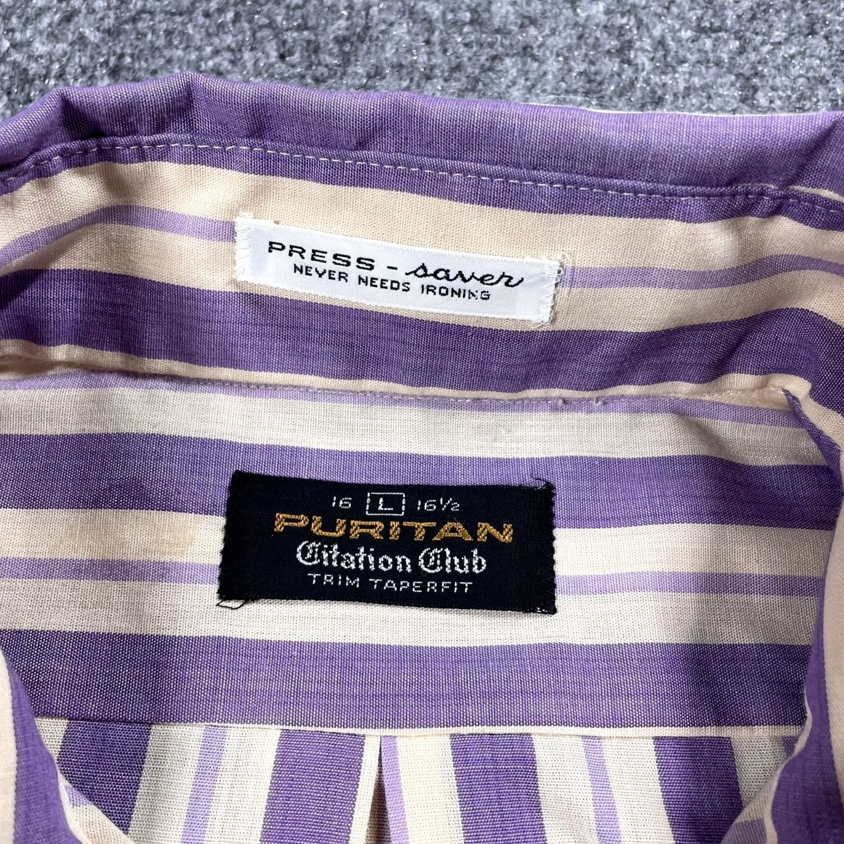 Vintage VINTAGE Puritan Shirt Striped Purple 60s Short Sleeve Large Button-Front Mod/GoGo Mens Size US L / EU 52-54 / 3 - 4 Thumbnail
