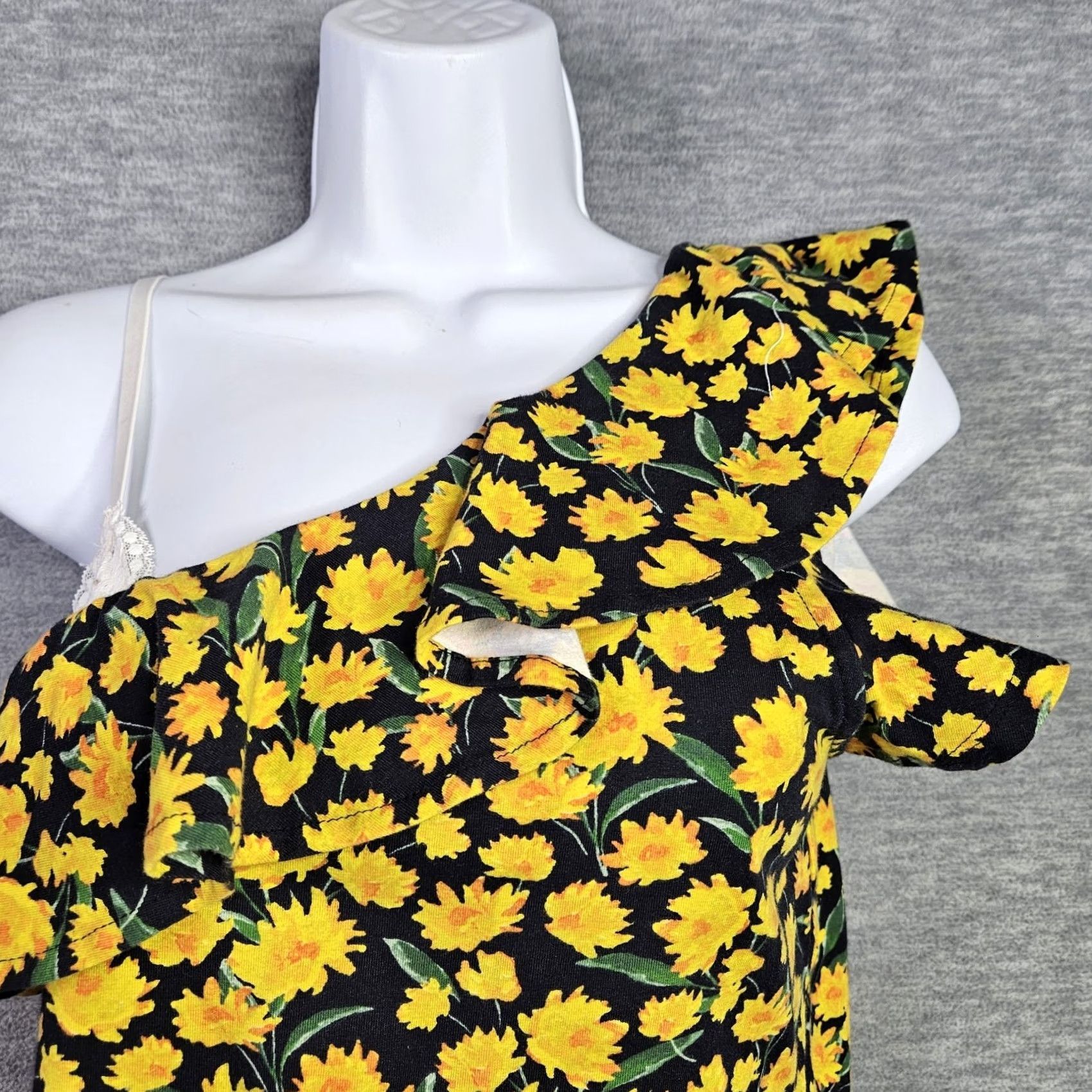 Vintage Maeve by Anthropologie Yellow Floral One-shoulder Top S Womens Cotton Blend Regular Short Sleeve Pullover N E W Size S / US 4 / IT 40 - 4 Thumbnail
