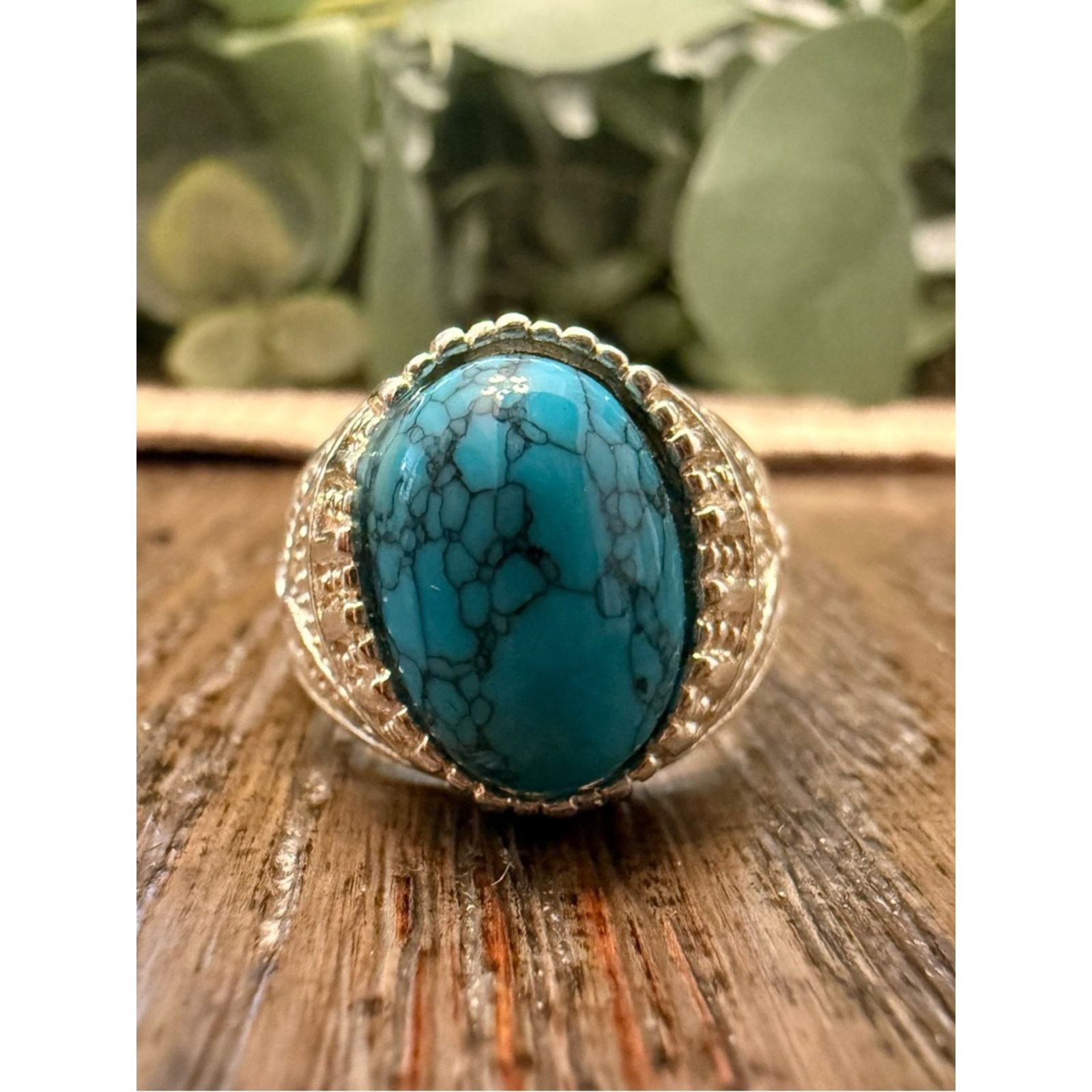 & Other Stories Turquoise Howlite Cabochon Statement Ring Size ONE SIZE - 2 Thumbnail