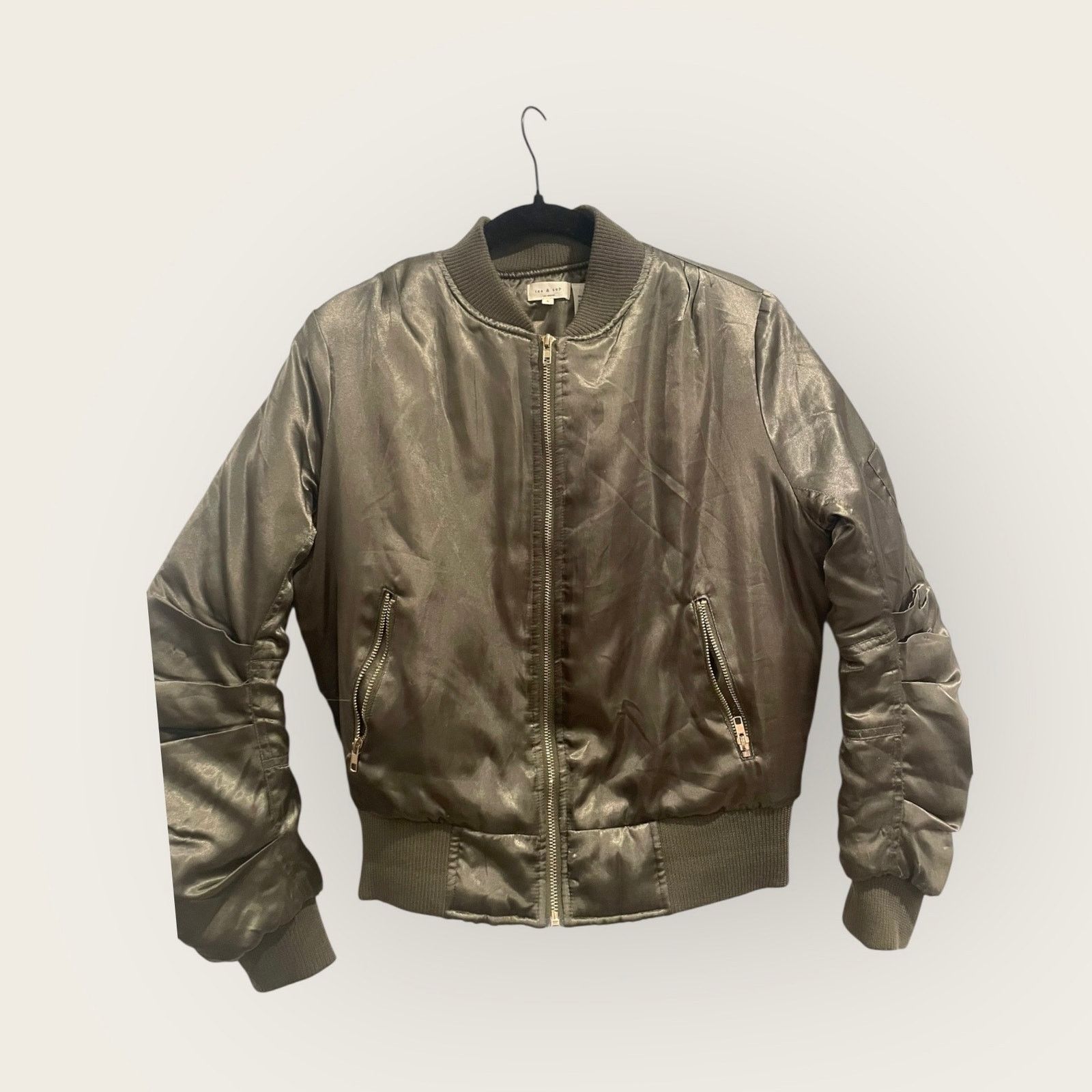 TEATORA Olive Satin Bomber Jacket Tea & Cup - Women's Size S / US 4 / IT 40 - 4 Thumbnail