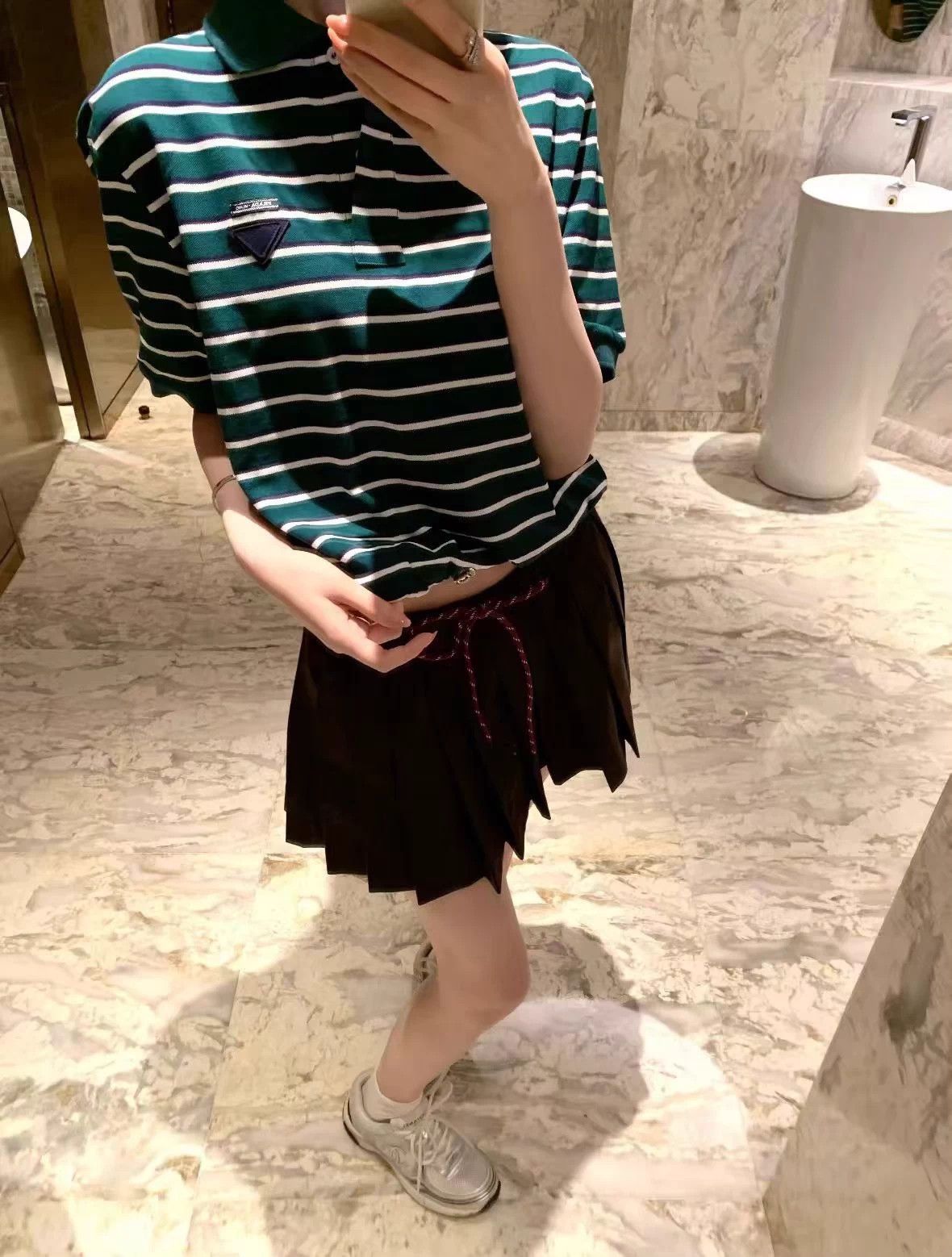 Prada Prada 24 polo striped short-sleeve drawstring hem 40 mint Size S / US 4 / IT 40 - 4 Thumbnail