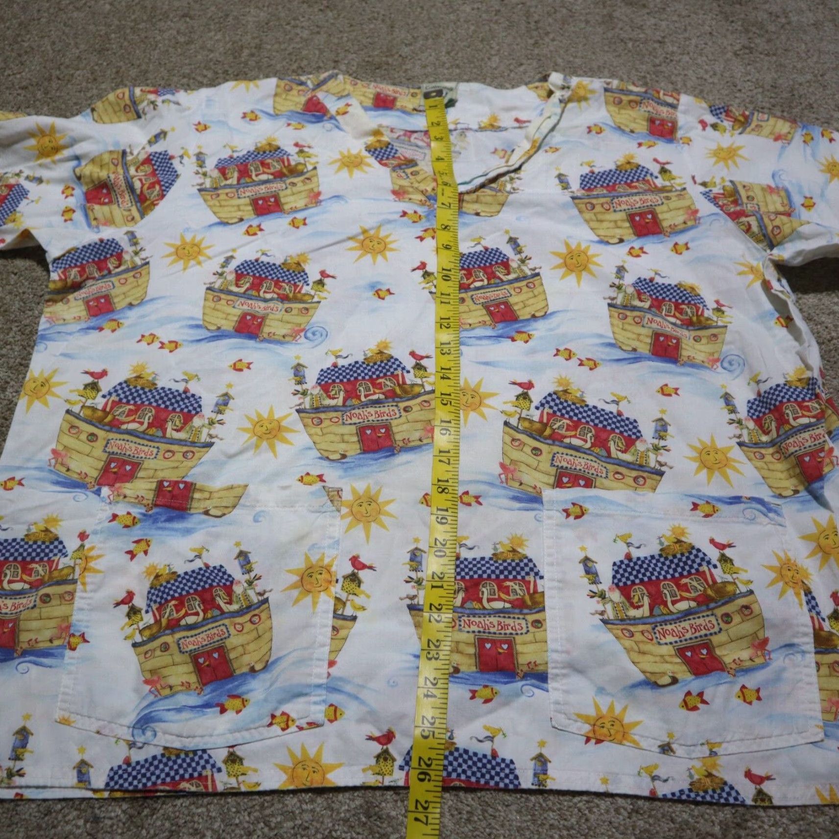Vintage Cottonality Shirt Adult 2XL Blue Noahs Ark Cross Bible Faith Scrub Top Patterned Women Size US XXL / EU 58 / 5 - 6 Thumbnail