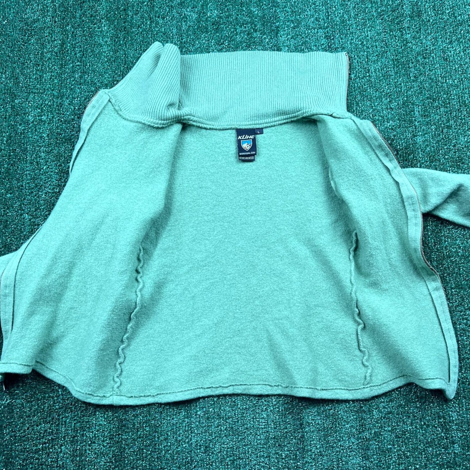 Vintage KÜHL Sweater Women L Sage Green 100% Merino Wool Full Zip Funnel Neck Raglan Sleeve Pockets Solid Breathable Vintage No (omit N/A) Size L / US 10 / IT 46 - 5 Thumbnail