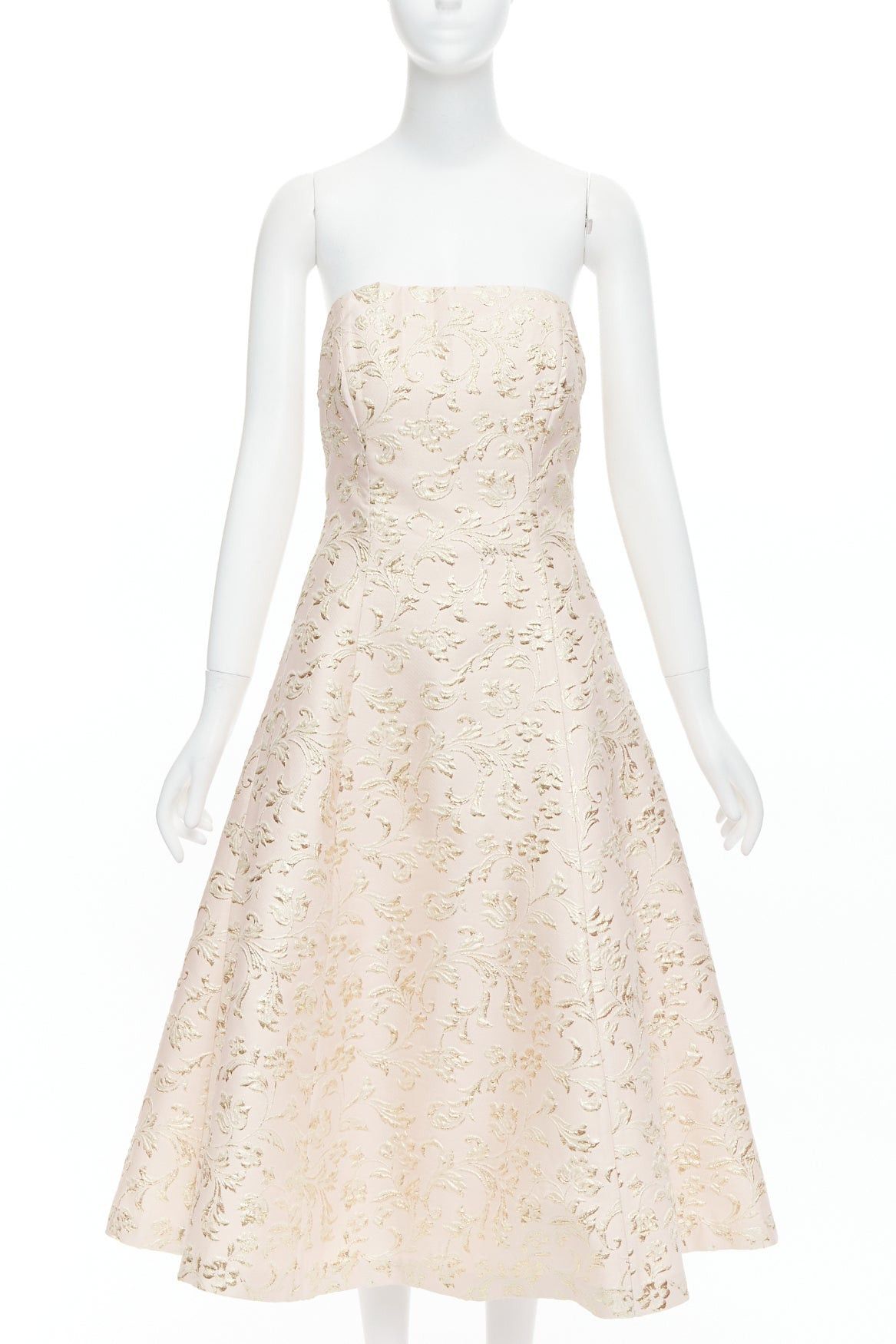Ted Baker TED BAKER TUX Langley pink acetate blend gold jacquard strapless dress US2 S Size S / US 4 / IT 40 - 1 Thumbnail