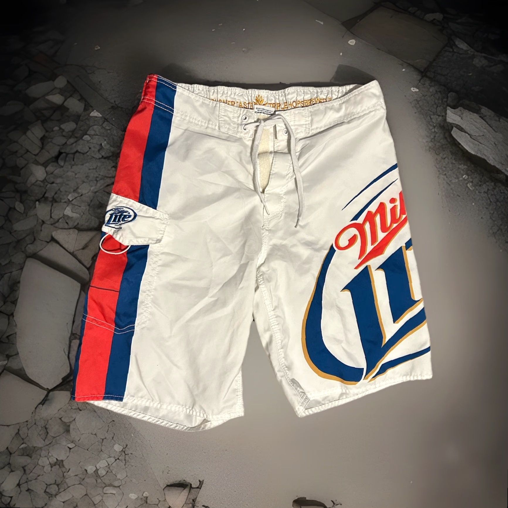Vintage Miller Lite Swim Trunks Bottom Men 34x10 Pockets Drawstring Beach Surfing Y2K Vintage 2000s Size US 34 / EU 50 - 3 Thumbnail