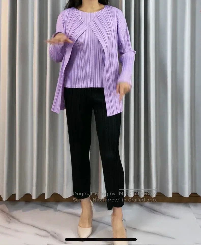 Issey Miyake Issey Miyake Soft Cotton Cardigan Purple Size L / US 10 / IT 46 - 2 Thumbnail