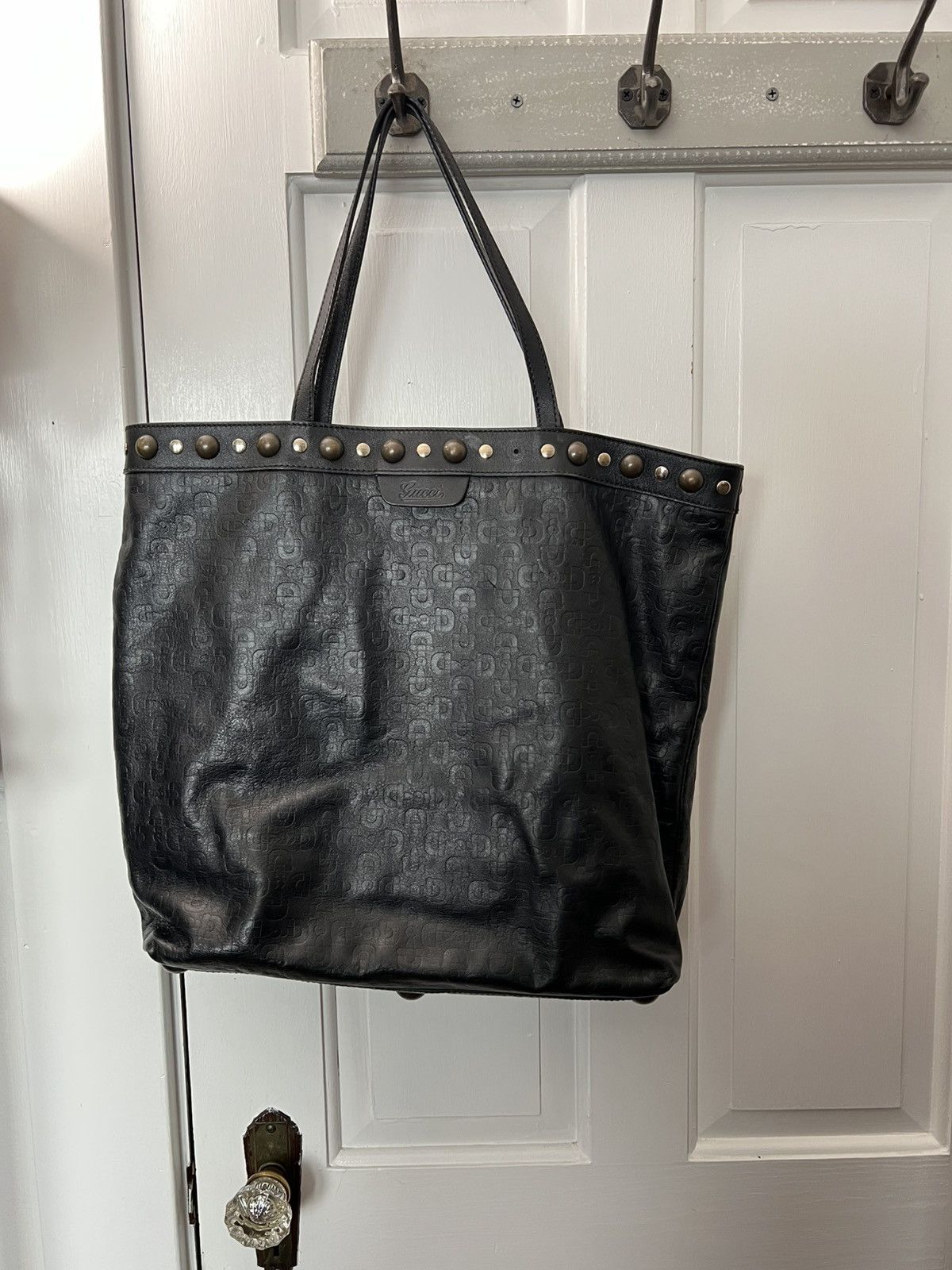 Gucci Gucci Vintage Black Leather Monogram Tote Bag Size ONE SIZE - 1 Thumbnail