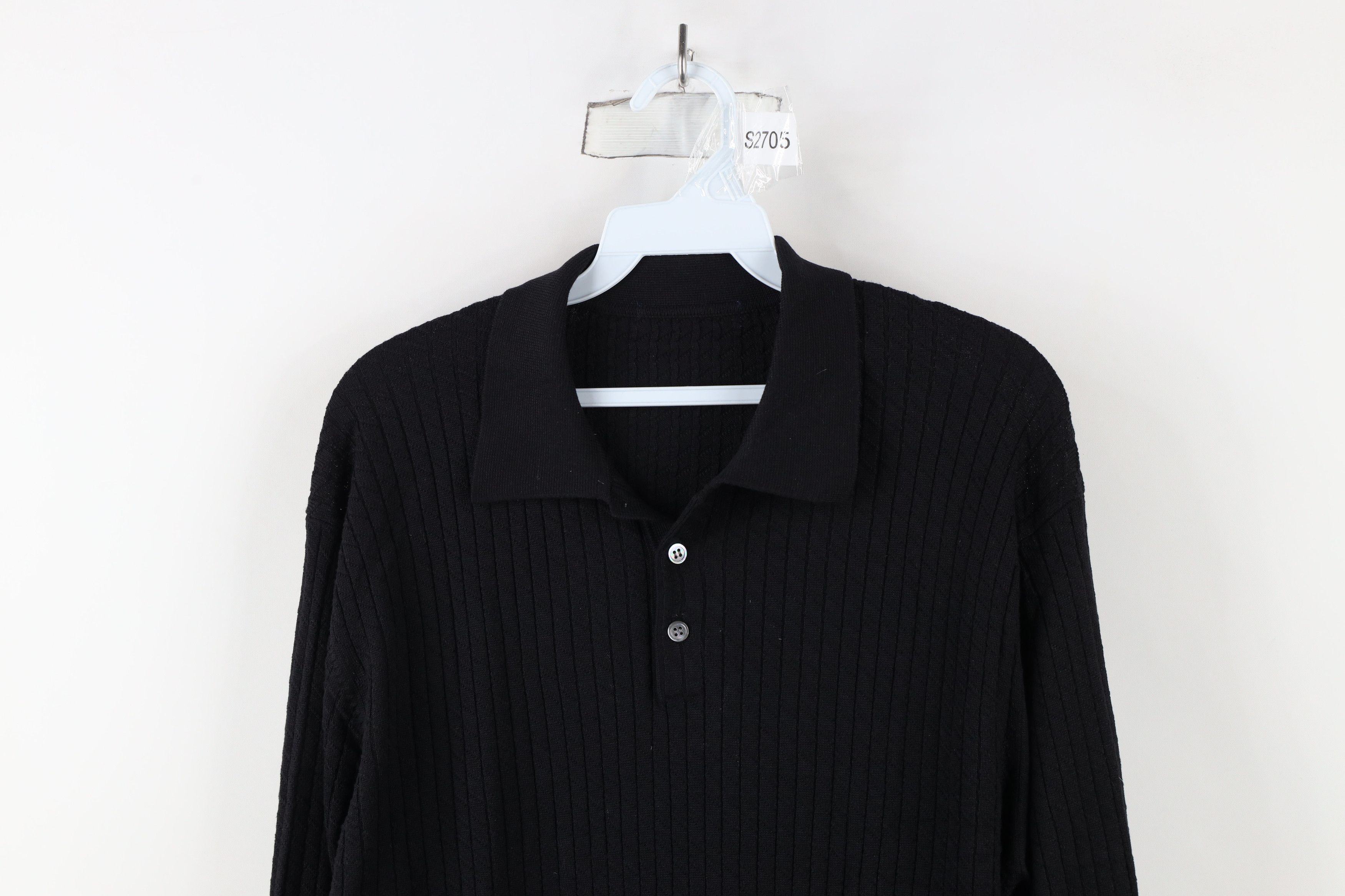 Vintage Vintage 90s Streetwear Ribbed Knit Collared Sweater Black Size US M / EU 48-50 / 2 - 2 Thumbnail