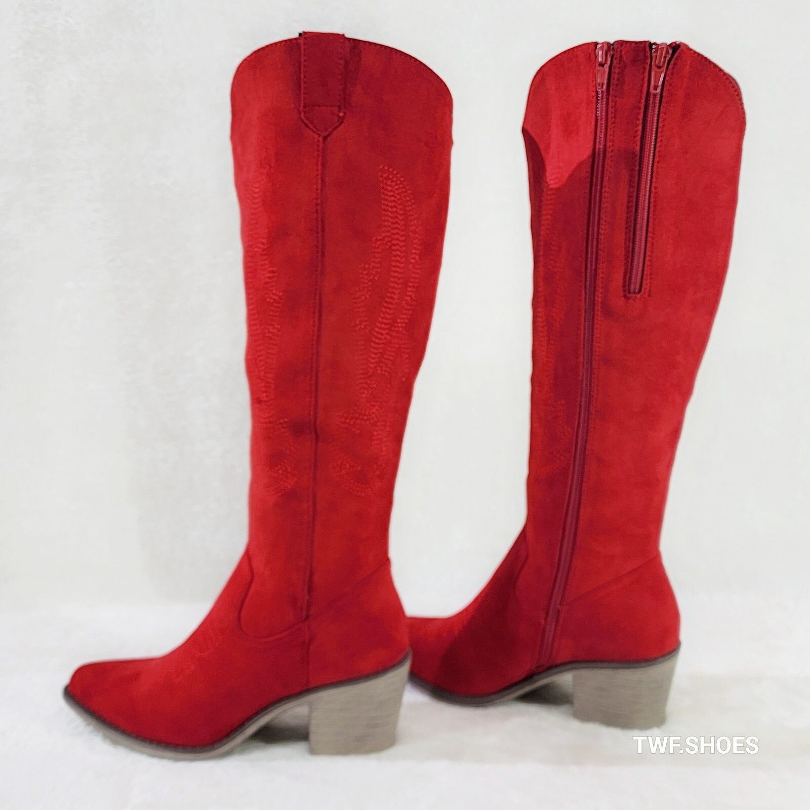 Wild Ones Western Cowboy Cowgirl Boots Tuck Zipper Ruby Red