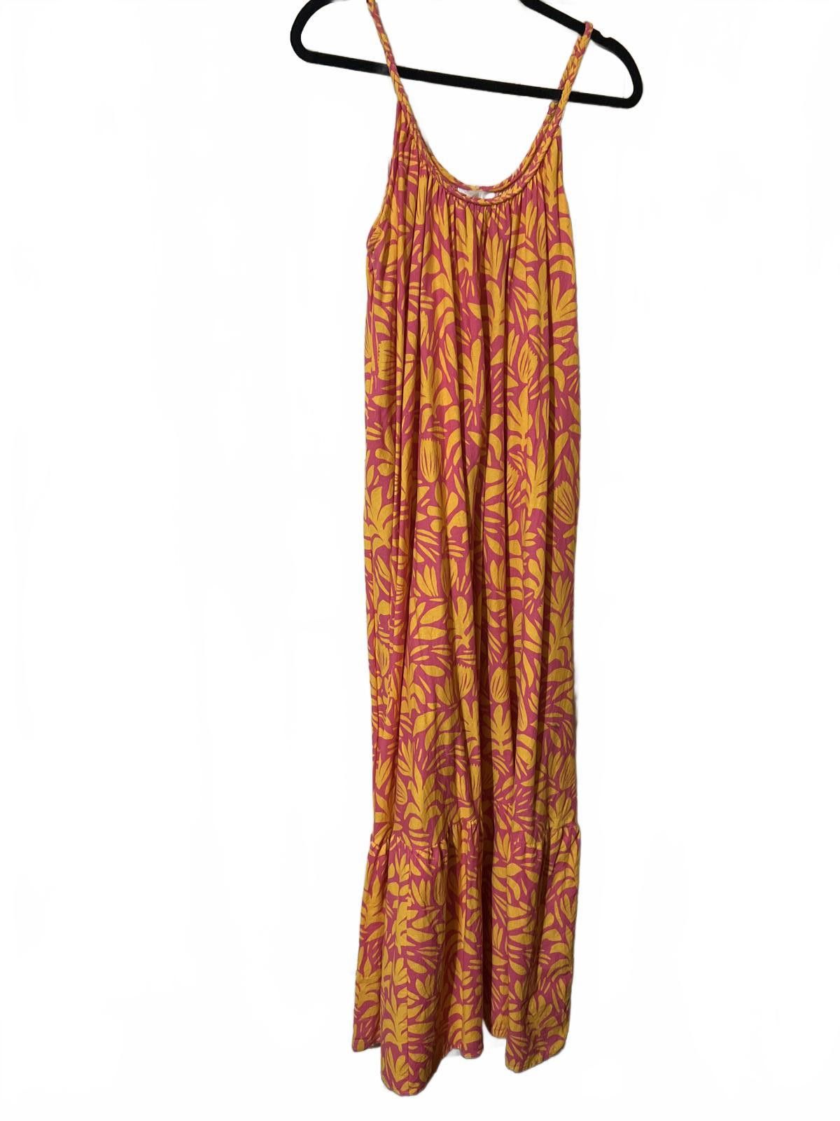 Other Palms away Sleeveless Maxi Dress Yellow and Pink Leafprint L Size L / US 10 / IT 46 - 2 Thumbnail