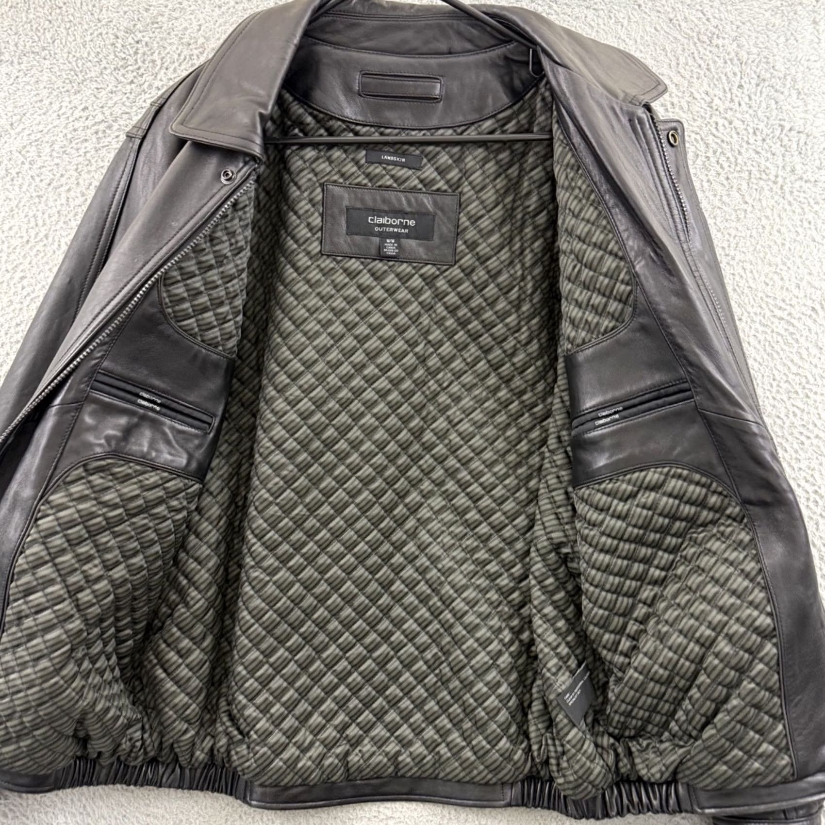 Liz Claiborne VINTAGE Claiborne Jacket Mens Medium Black Lambskin Leather 90s Biker Outdoor Size US M / EU 48-50 / 2 - 6 Thumbnail