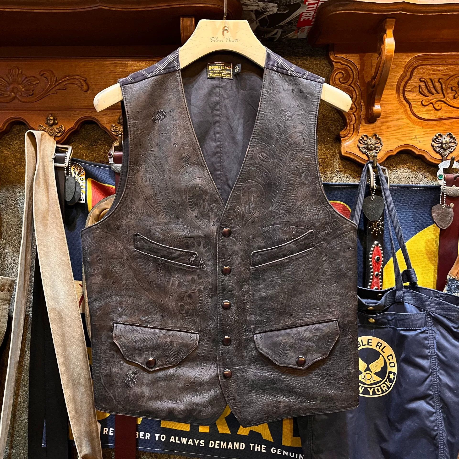 rrl engraved leather vest by ralph lauren
