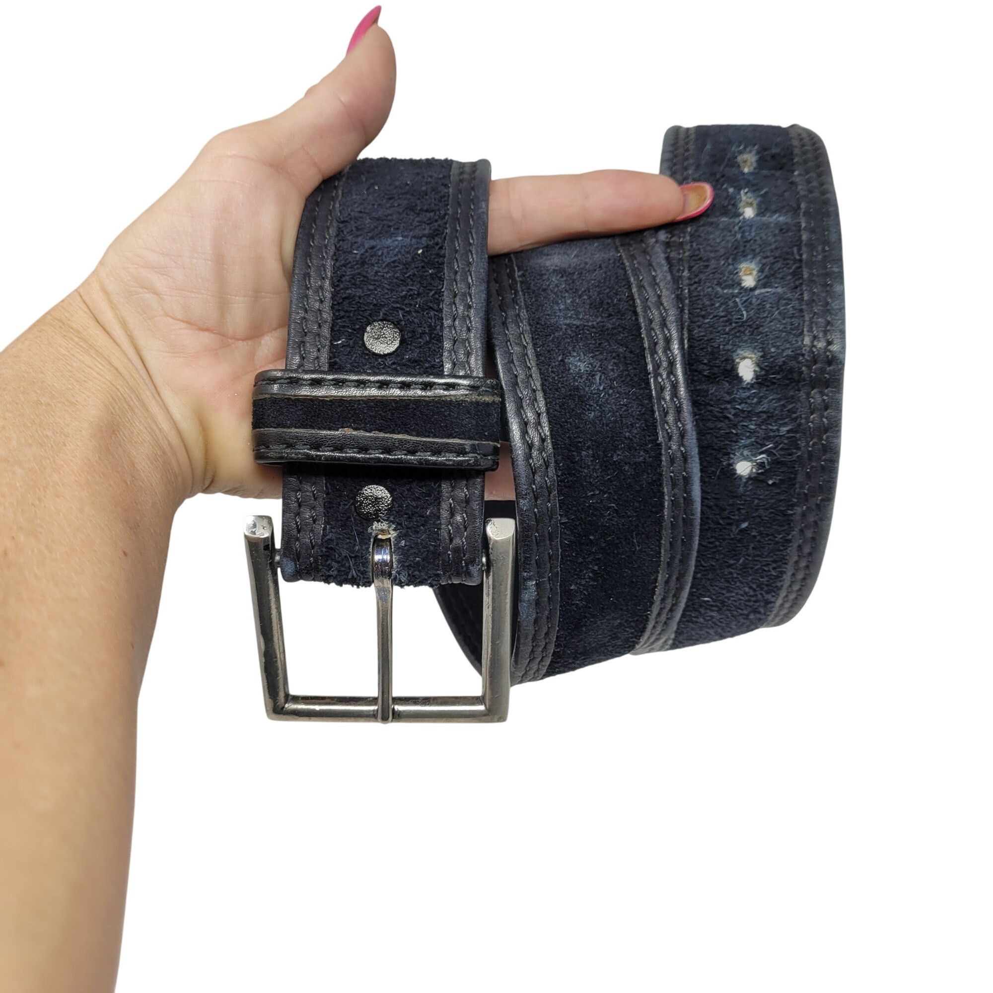 Other Vintage Mens Thick Rugged 38" Steerhide Leather Belt Black H Size 38 - 11 Thumbnail