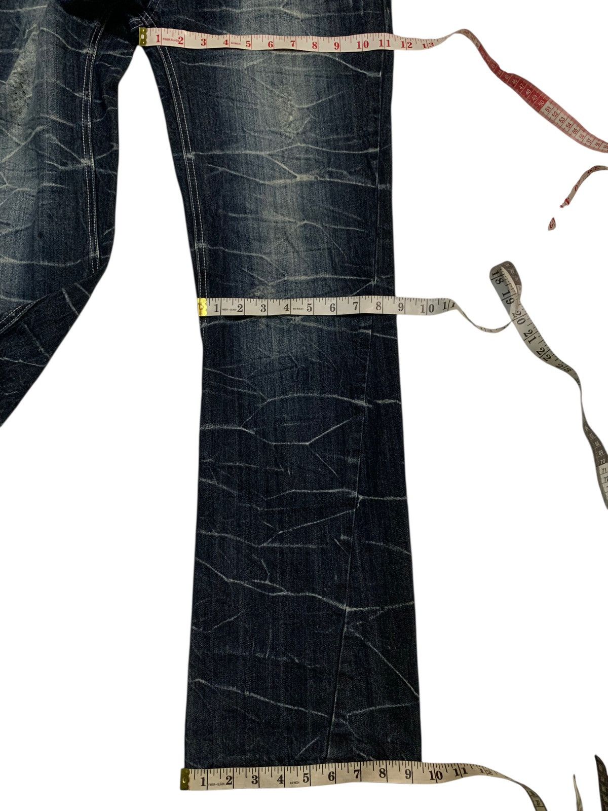 Tornado Mart FLARE💥NYLAUS JEANS RUSTY PUNK STYLE DISTRESSED DENIM Size US 31 - 19 Thumbnail