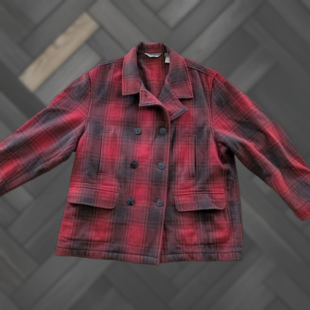 Eddie Bauer VINTAGE Eddie Bauer jacket coat / Buffalo plaid wool baggy mens L Red 48" chest 1990s button front Mackinaw plaid grunge style Size US L / EU 52-54 / 3 - 1 Thumbnail