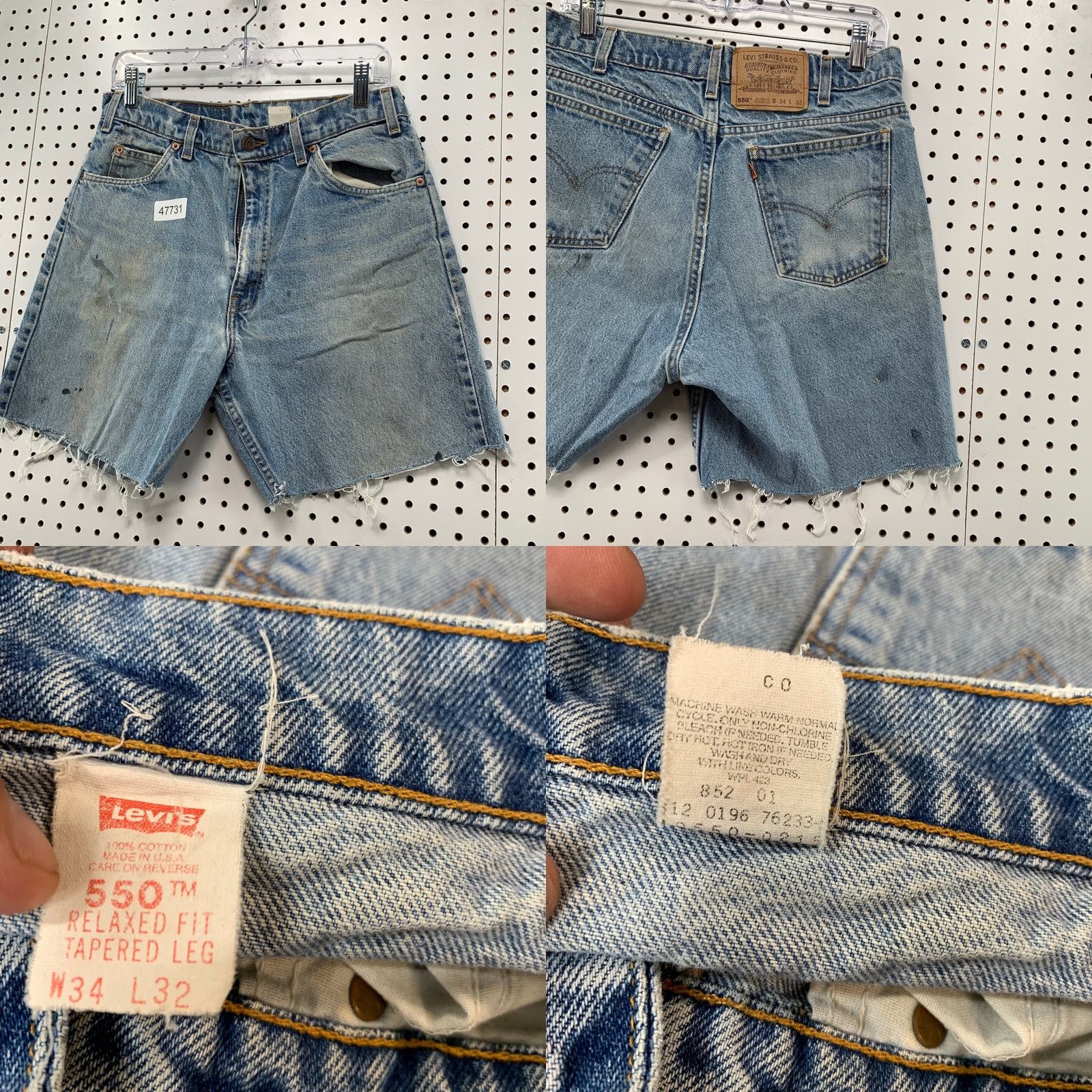 Levi's VINTAGE Levi's 550 Denim Shorts Men 30x7 Tag 34 Blue Orange Tab Cut Off Jean USA Bermuda Shorts Men 34 Blue 90s Mens Size US 34 / EU 50 - 8 Thumbnail