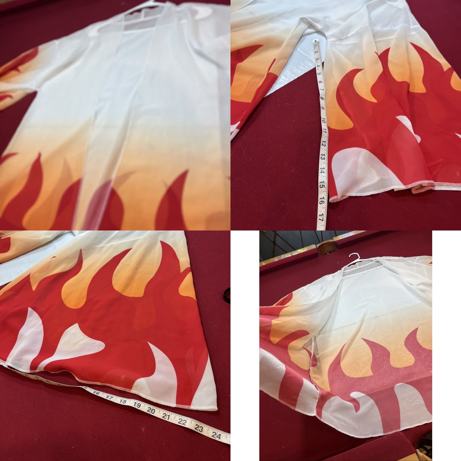 Vintage Flame FIRE Open Front Kimono Flowy Sheer Jacket Cardigan Red Orange Wide Sleeve Size ONE SIZE - 10 Thumbnail