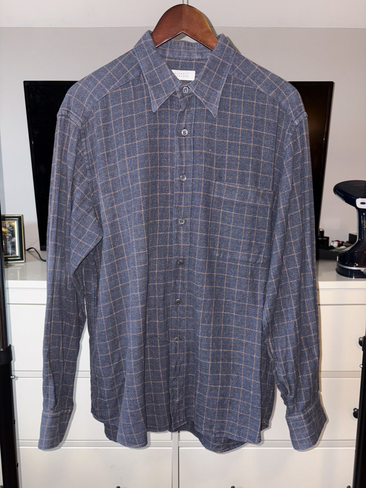 Barney’s New York Navy and Orange Striped Button Down
