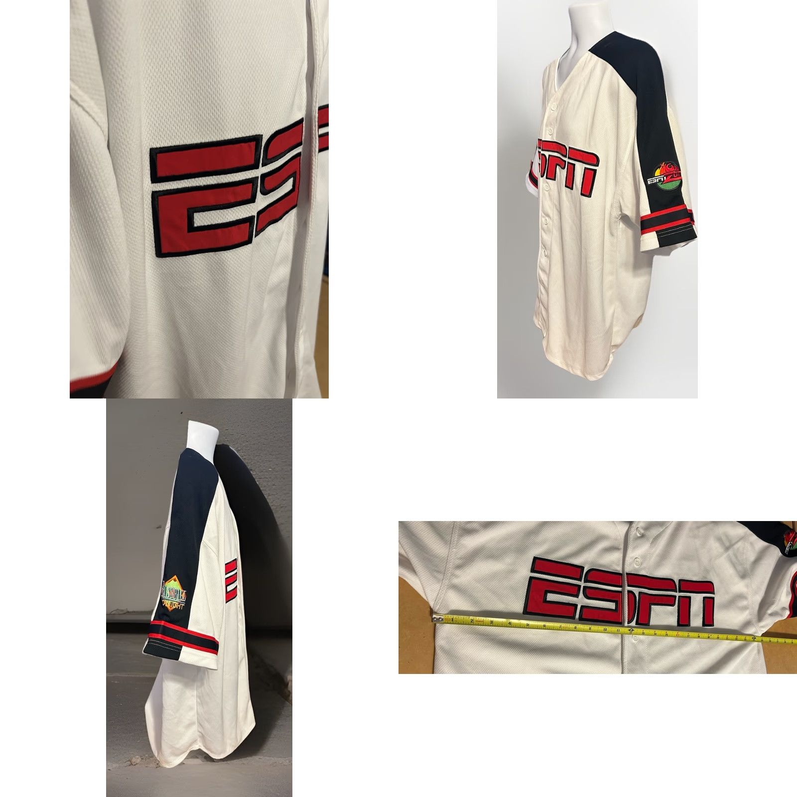 Vintage ESPN Jersey Baseball Short Sleeve Men Large White Stitch ESPN Zone #79 Size US L / EU 52-54 / 3 - 8 Thumbnail