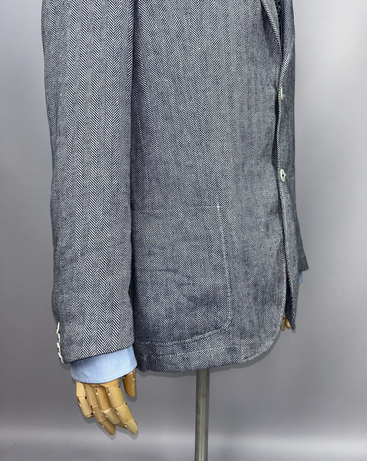 Designer × Gant GANT 100% Linen Herringbone Blazer Blue White Size EU52 Size 42R - 6 Thumbnail