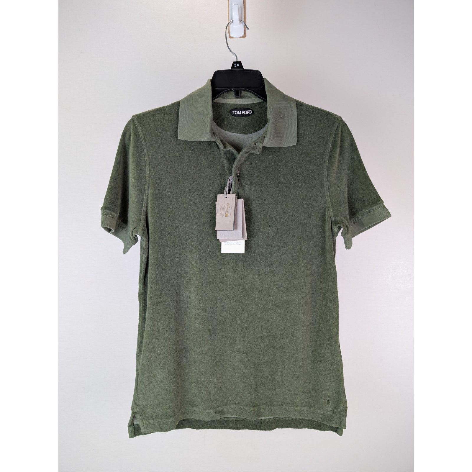 Tom Ford o1rshd1 CC20 cotton-blend terry polo shirt in olive green Size US S / EU 44-46 / 1 - 2 Thumbnail
