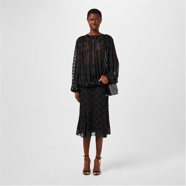 Dolce & Gabbana o1g2r1mq1024 Allover Logo Devore Blouse in Nero Size S / US 4 / IT 40 - 6 Thumbnail