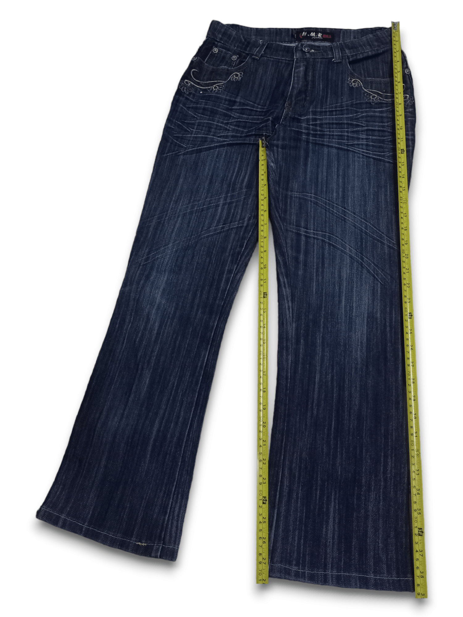 Japanese Brand Vintage Japanese Blue Wash Butterfly Embroidery Flare Jeans Size 31" - 9 Thumbnail