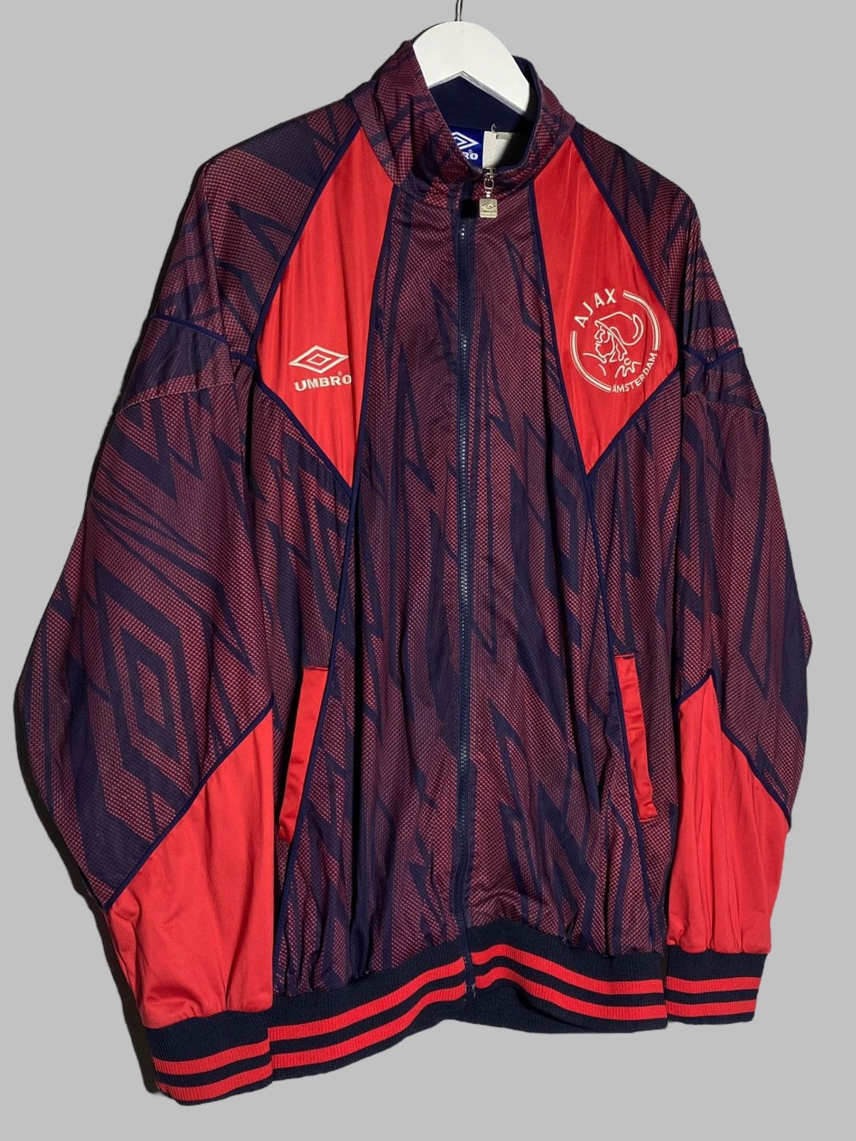 Umbro Vintage 90s Ajax Amsterdam Jacket Red Navy Retro Football Size US XL / EU 56 / 4 - 3 Thumbnail