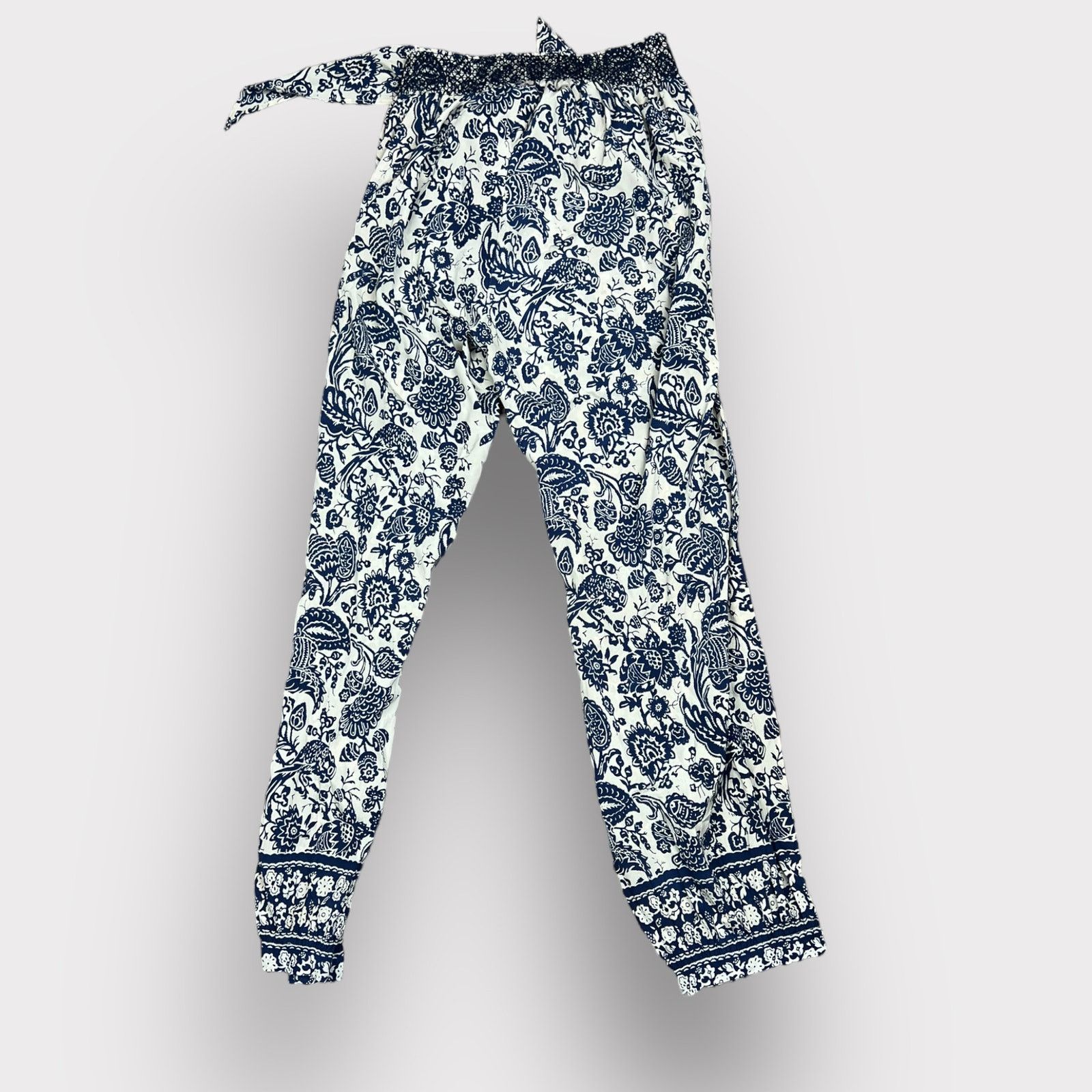 Neiman Marcus Calypso St. Barth Silk Harem Cropped Pant | XS | Cream Blue Size 26" / US 2 / IT 38 - 4 Thumbnail