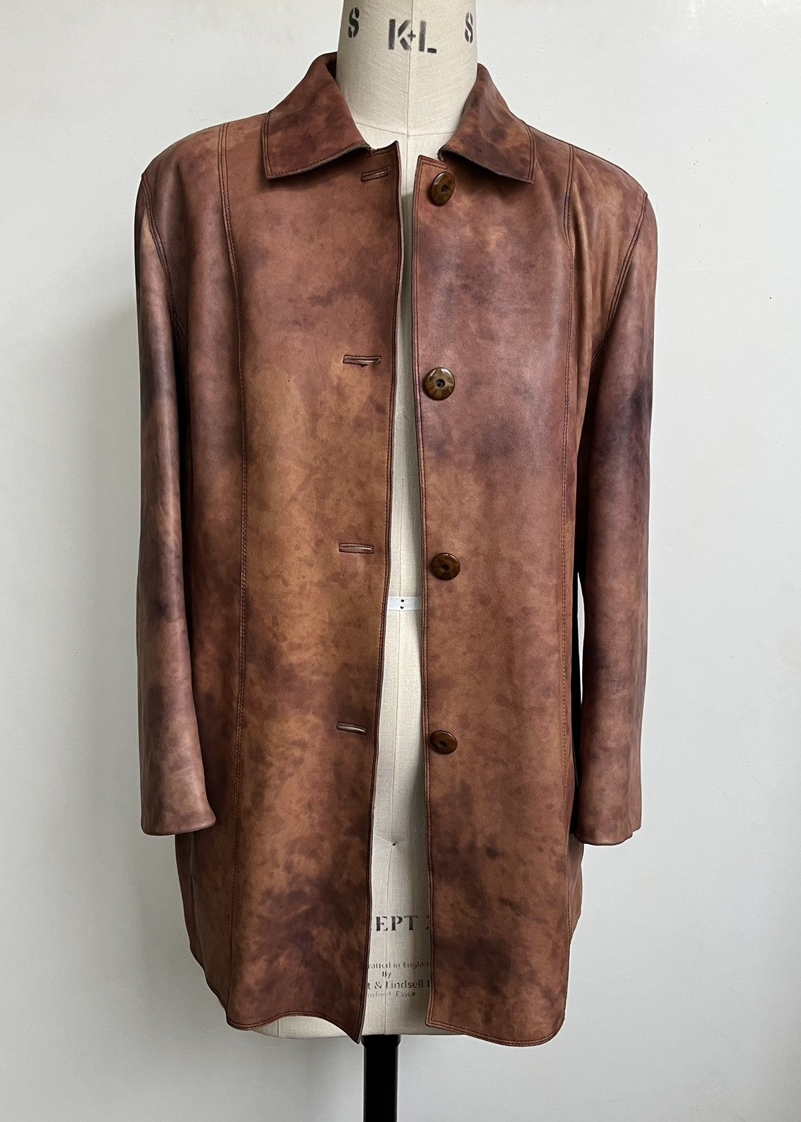 image of Marbled Leather Vintage Jacket in Brown, Women's (Size Small)