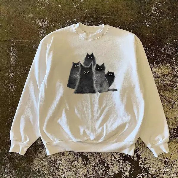 VIBE White retro kitten print sweatshirt Size US L / EU 52-54 / 3 - 1 Thumbnail