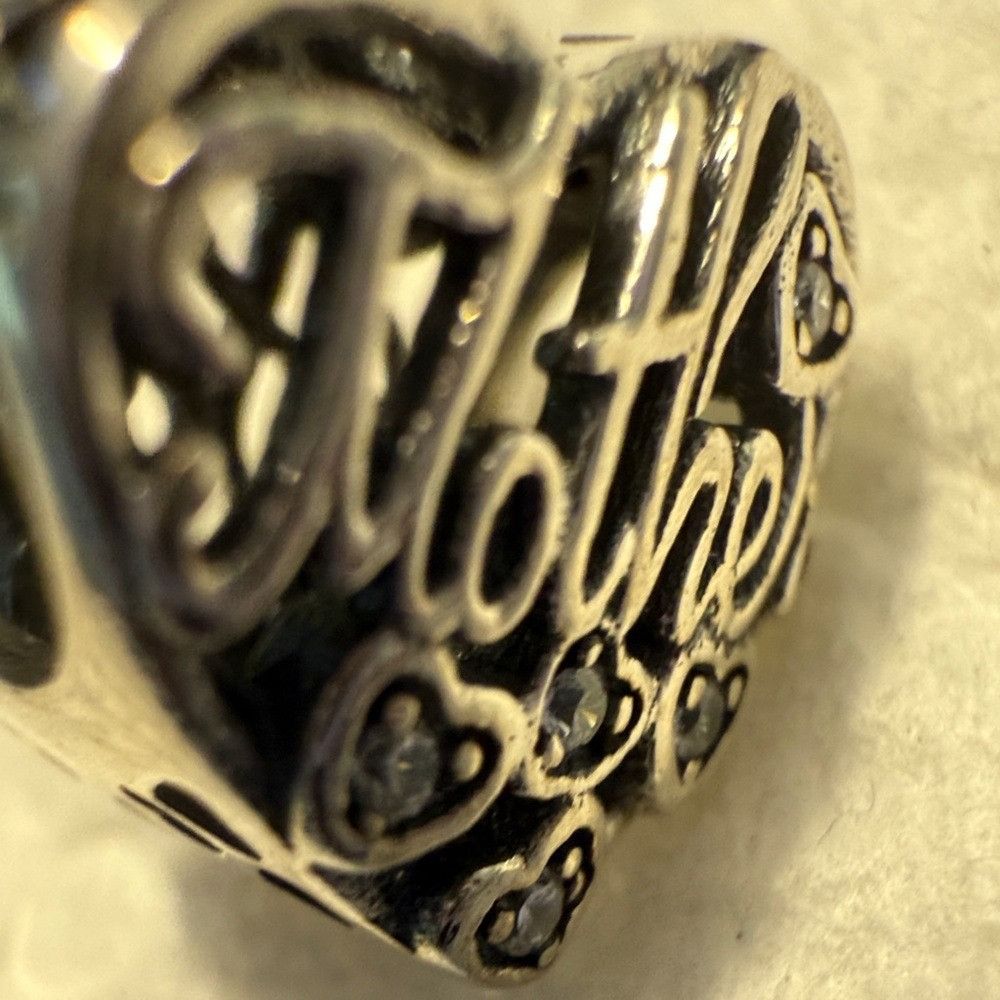 pandora Authentic Pandora Silver Heart 'Son' Mother Charm with Cryst Size ONE SIZE - 6 Thumbnail