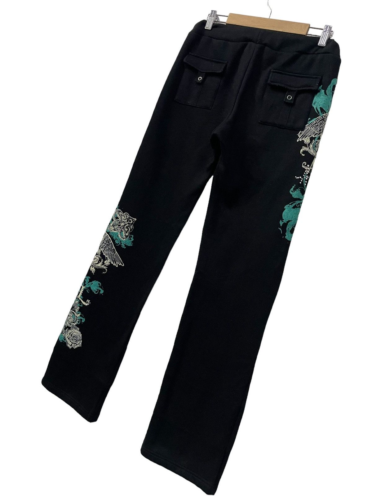 Affliction × Ed Hardy × Japanese Brand Vintage Ichioku Japan Goth Swarovski Flared Sweat Pants Size US 30 / EU 46 - 6 Thumbnail