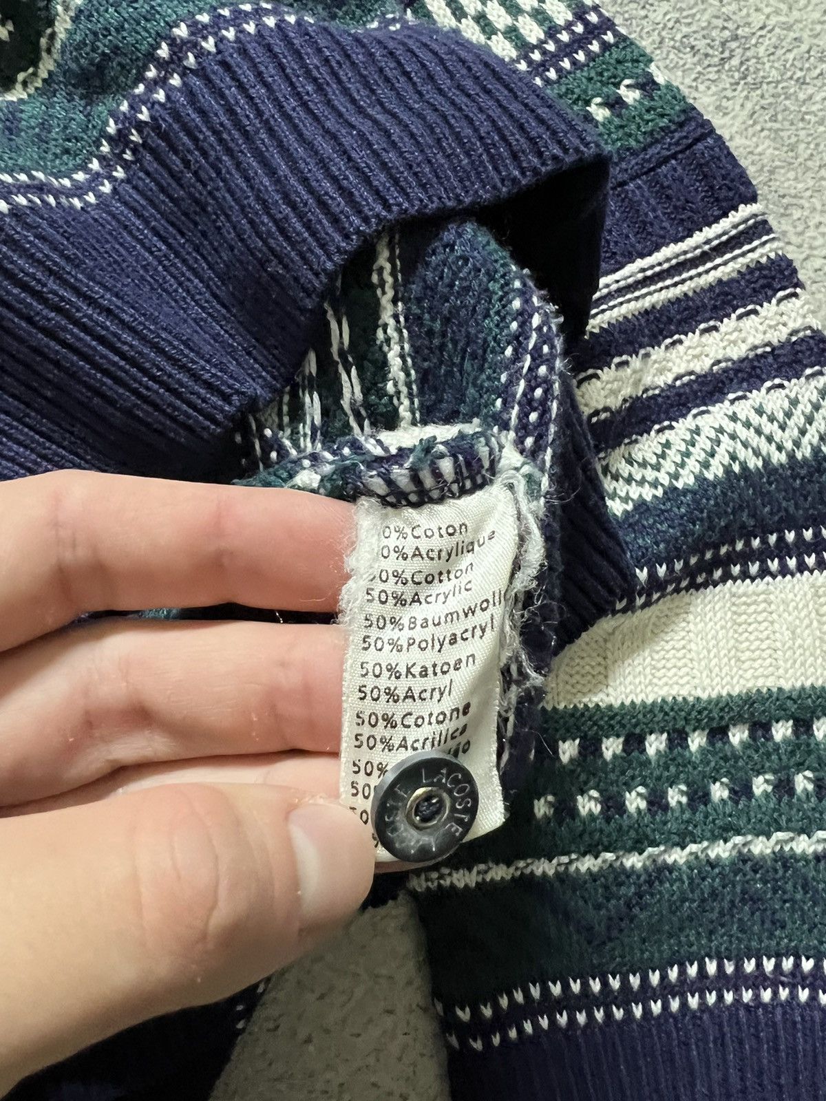 Lacoste × Vintage Vintage Y2k Lacoste Acrylic Striped Cardigan Sweater 00’s Size US M / EU 48-50 / 2 - 7 Thumbnail