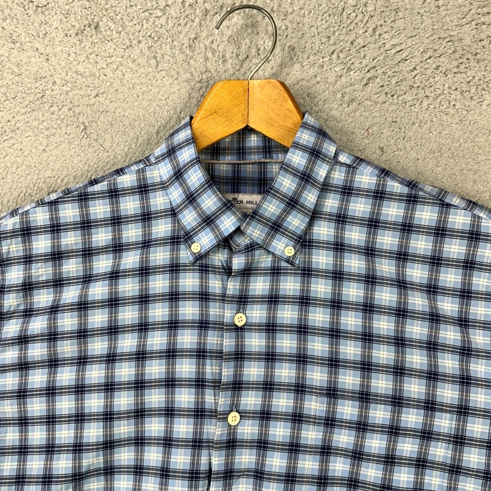 Peter Millar VINTAGE Peter Millar Crown Crafted Button-Down Shirt Large Blue Plaid Pocket Stretch Mens Size L Size US L / EU 52-54 / 3 - 6 Thumbnail