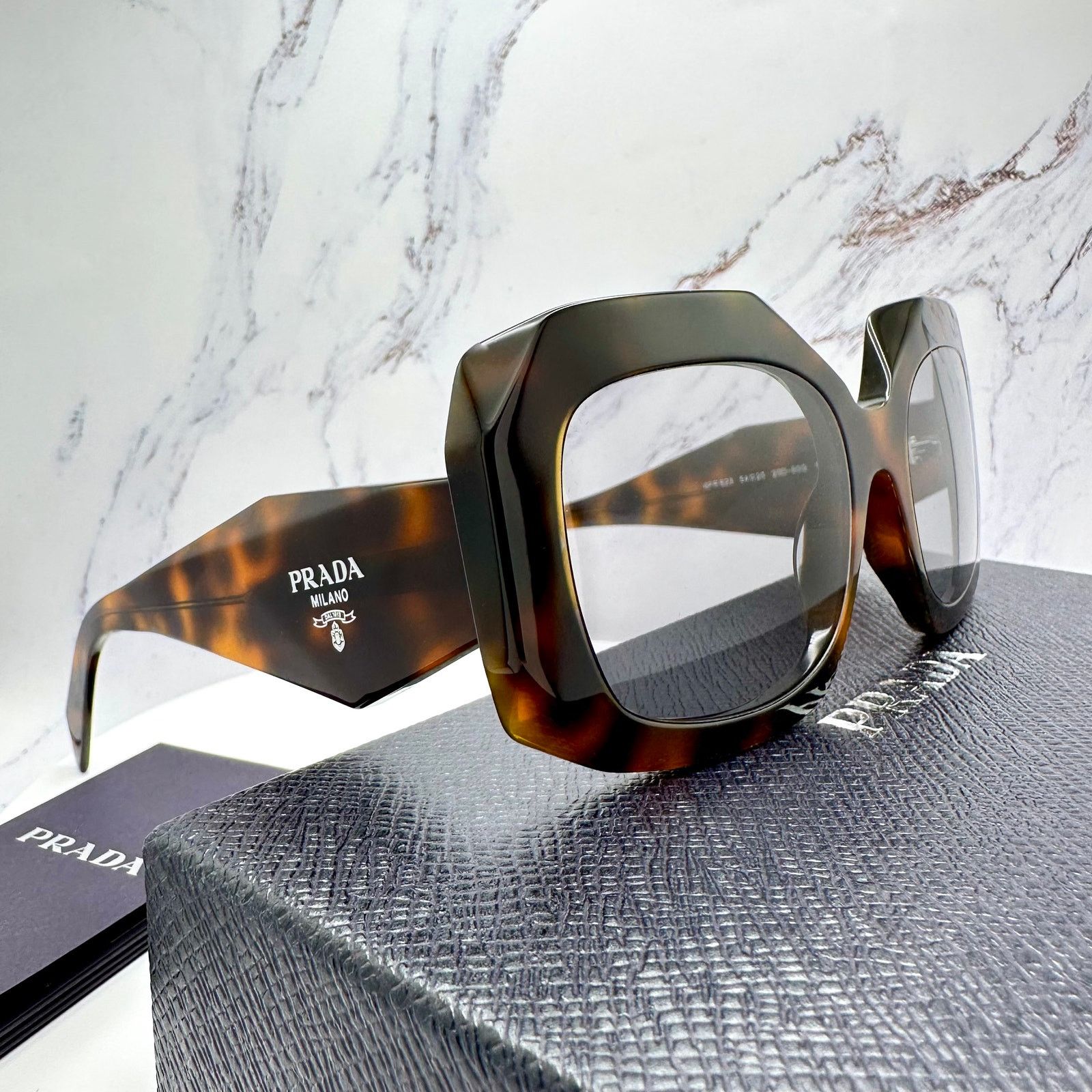 Prada New PRADA Sunglasses Brown Juniper Tortoise Gray Lens Square Size ONE SIZE - 7 Thumbnail