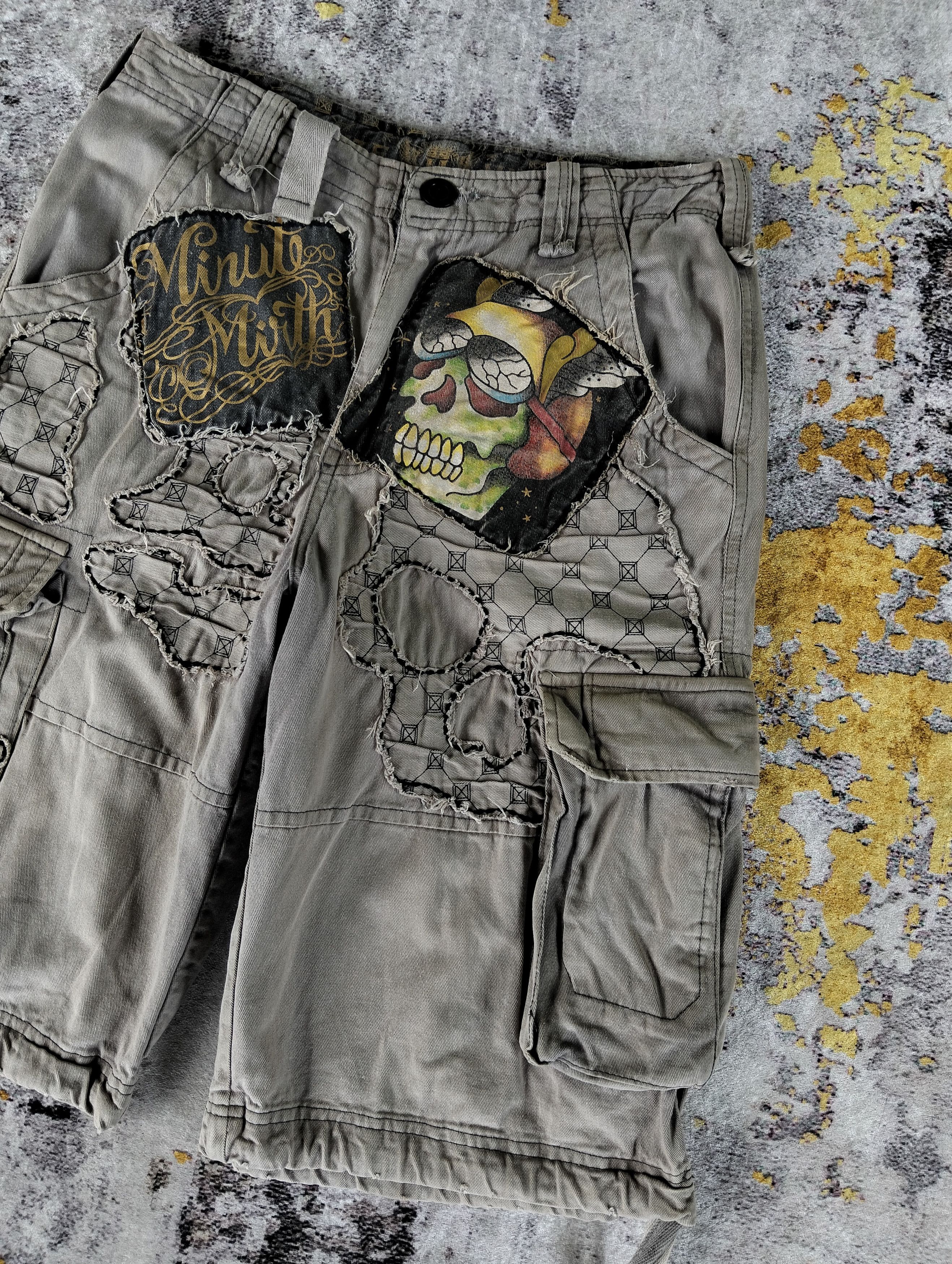 Hysteric Glamour Minute Mirth Skull Tattoo Embroidered Jorts Cargo Shorts Size US 29 - 2 Thumbnail