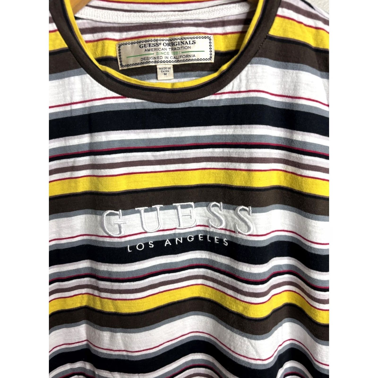 Guess GUESS Originals Shirt Mens Medium Multicolor Striped Embroidered Los Angeles Tee Size US M / EU 48-50 / 2 - 2 Thumbnail