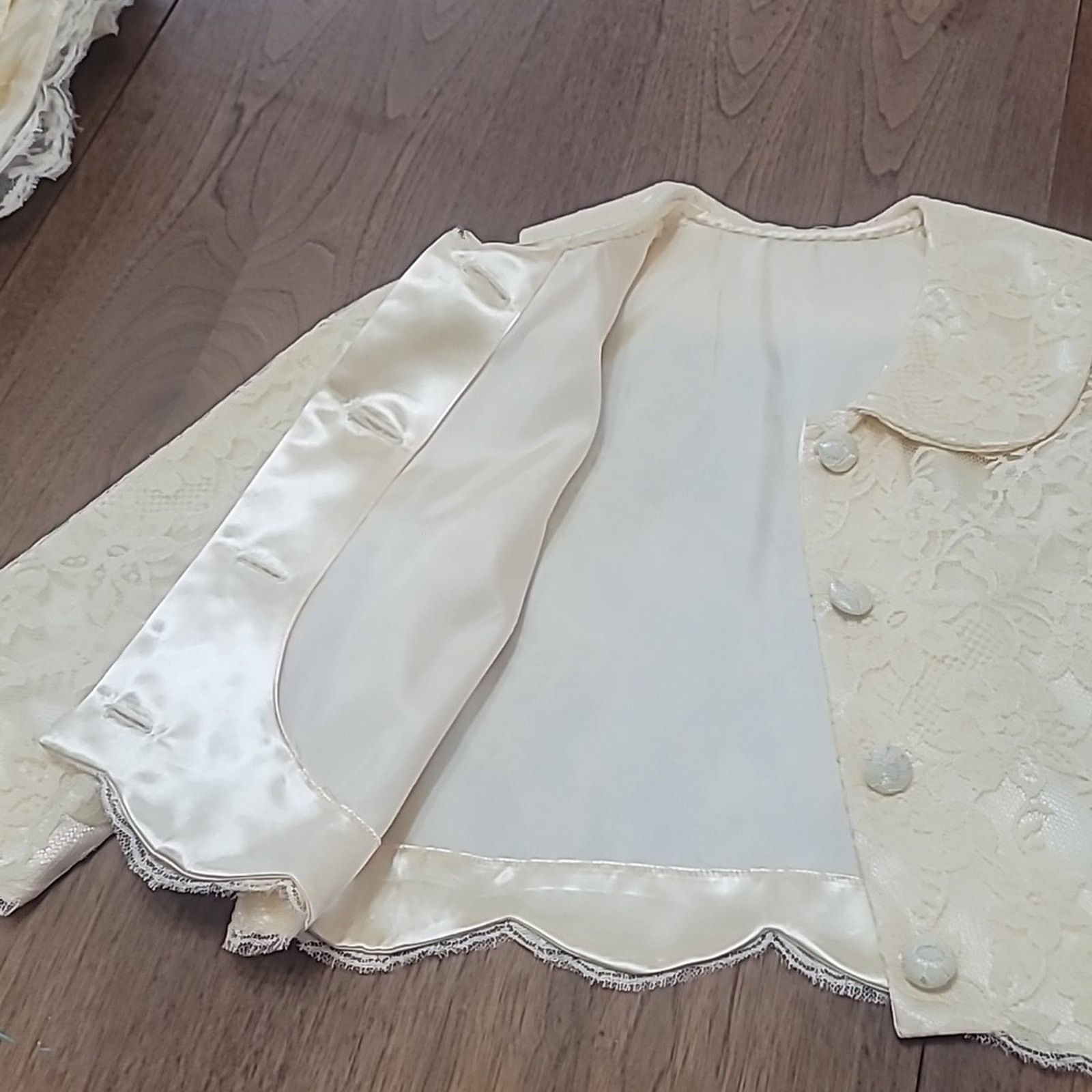 & Other Stories Vtg 1950s Cream Lace over Satin Strapless Dress & Jacket Size ONE SIZE - 8 Thumbnail