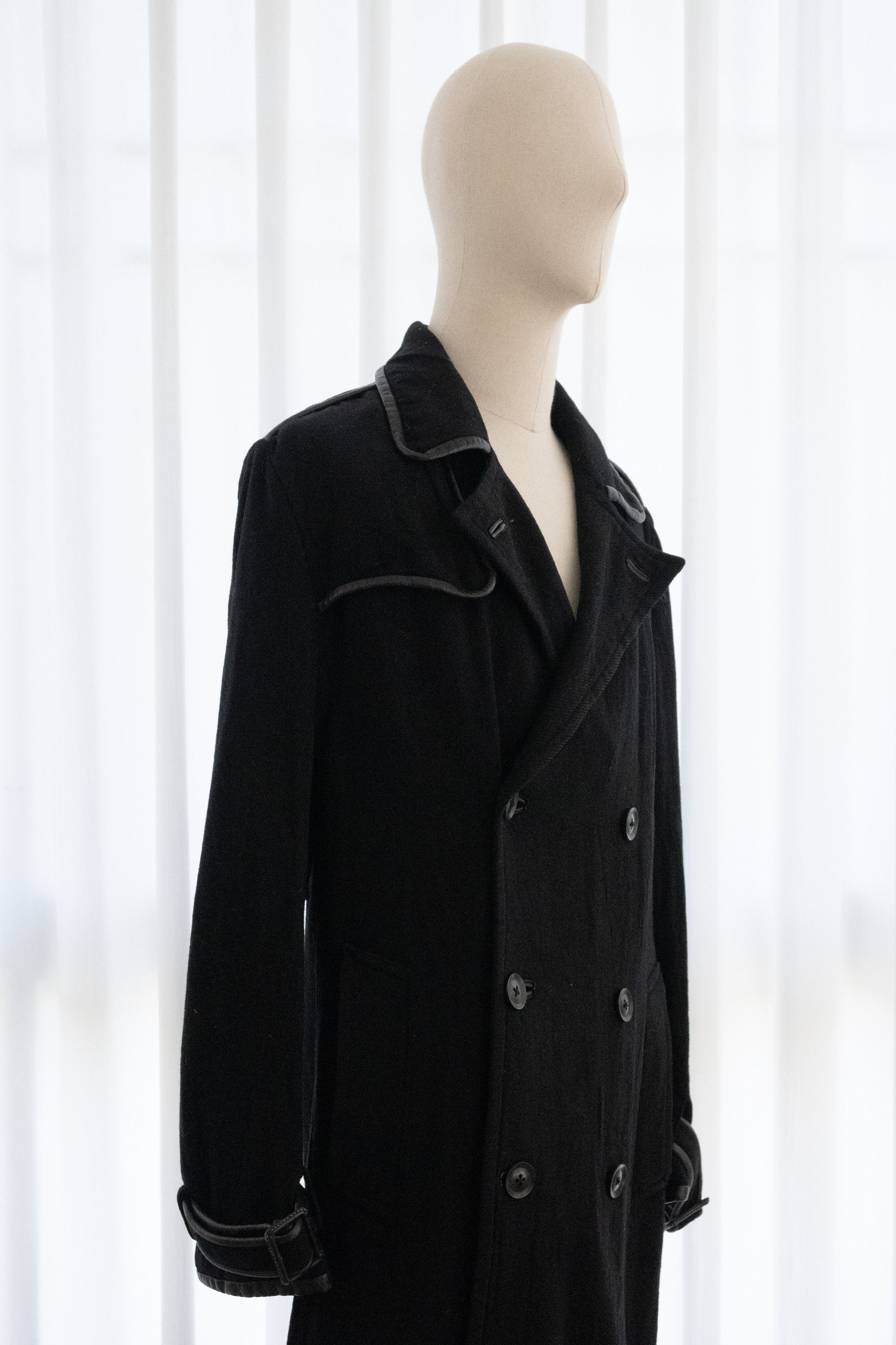 Yohji Yamamoto AW2006 YOHJI YAMAMOTO Y’S WOOL LEATHER TRIM COAT Size US L / EU 52-54 / 3 - 5 Thumbnail